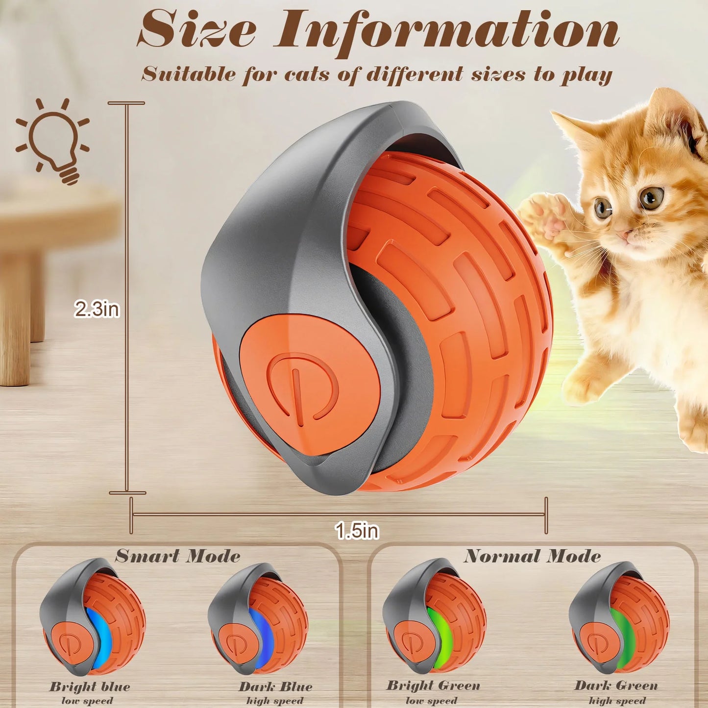 Cat Interactive Ball Toys Rolling Ball Faux Tail Rechargeable Smart Pet Toys Interactive Toys for Indoor Cats(2Pcs))