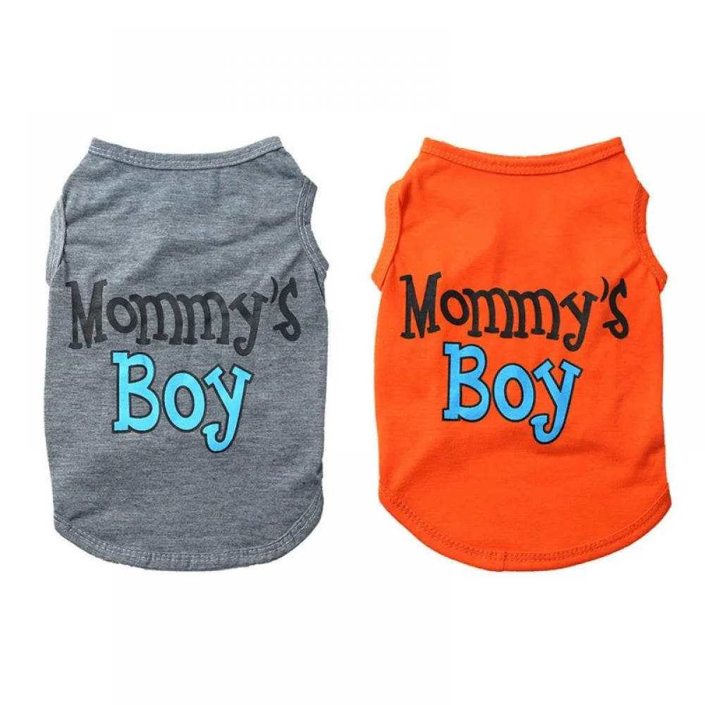 2-Pack Mommy's Boy Dog Shirt for Male Puppies - Apparel for Small Dogs, Including Chihuahuas, Yorkies, and Bulldogs (Small, Gray and Orange)