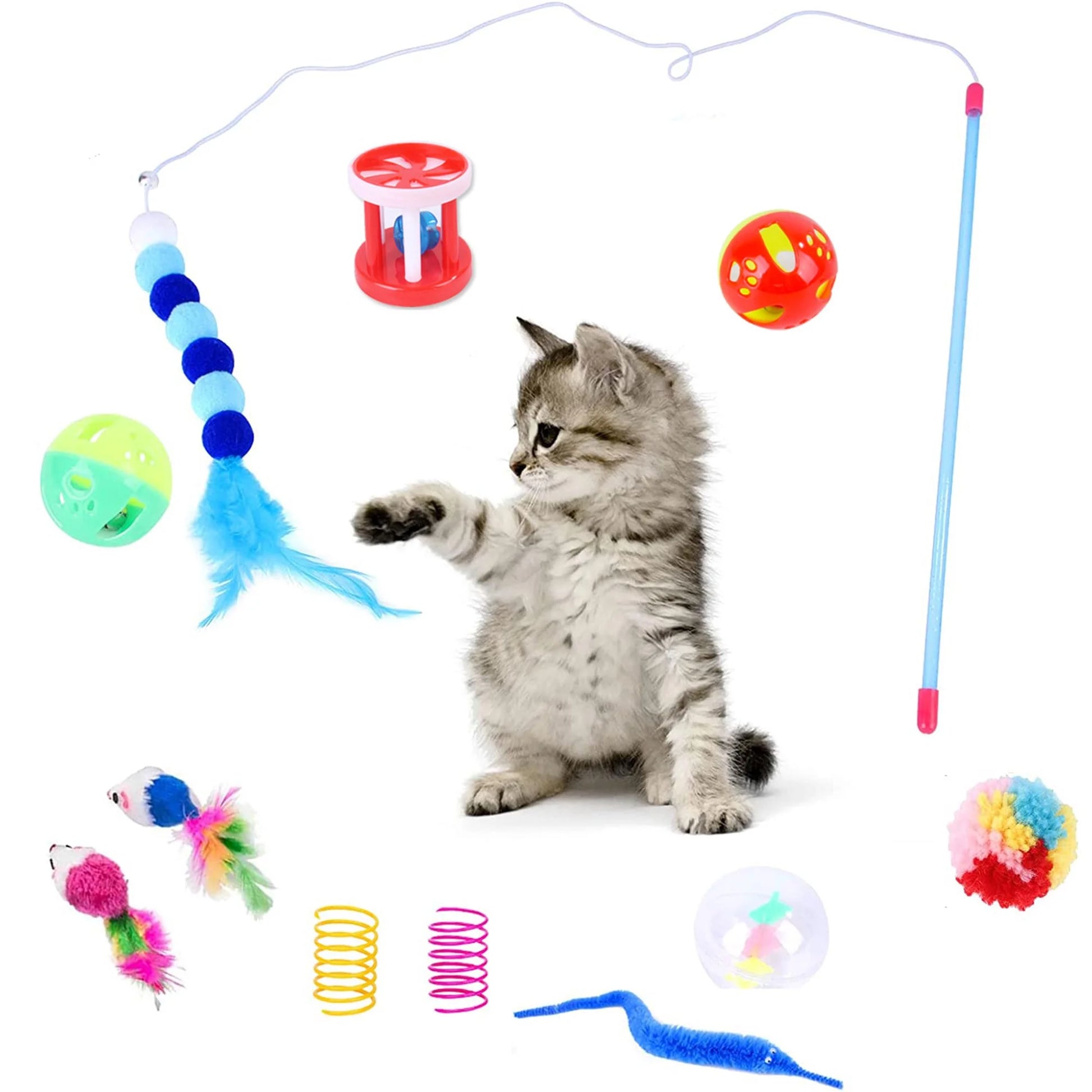 15-Piece Interactive Cat Toys Set - Includes Tunnel, Teaser Stick, Colorful Plush Mice, and Bell Balls for Kittens and Cats