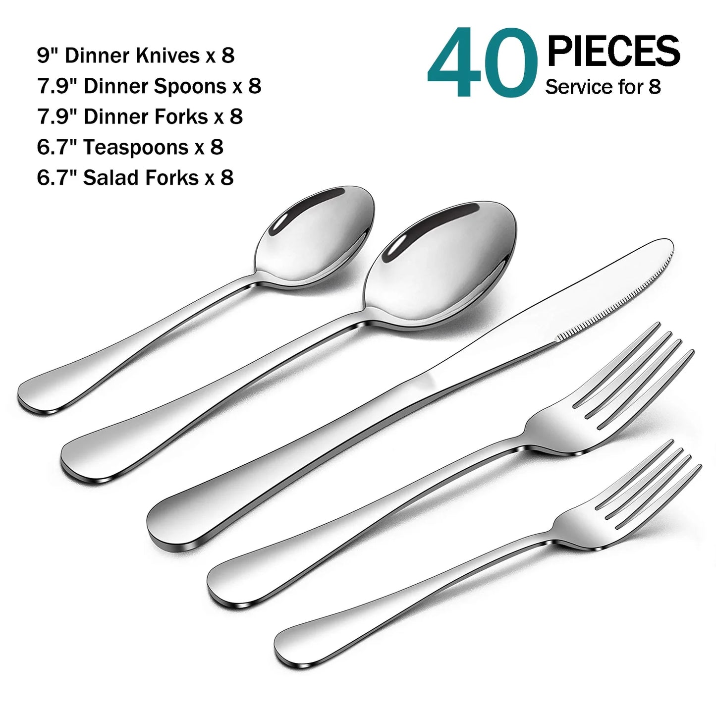 45 Pieces Silverware Set with Serving Utensils, Stainless Steel Modern Flatware Cutlery Set for 8, Eating Utensils Tableware Include Forks Knives Spoons, Mirror Polished & Dishwasher Safe