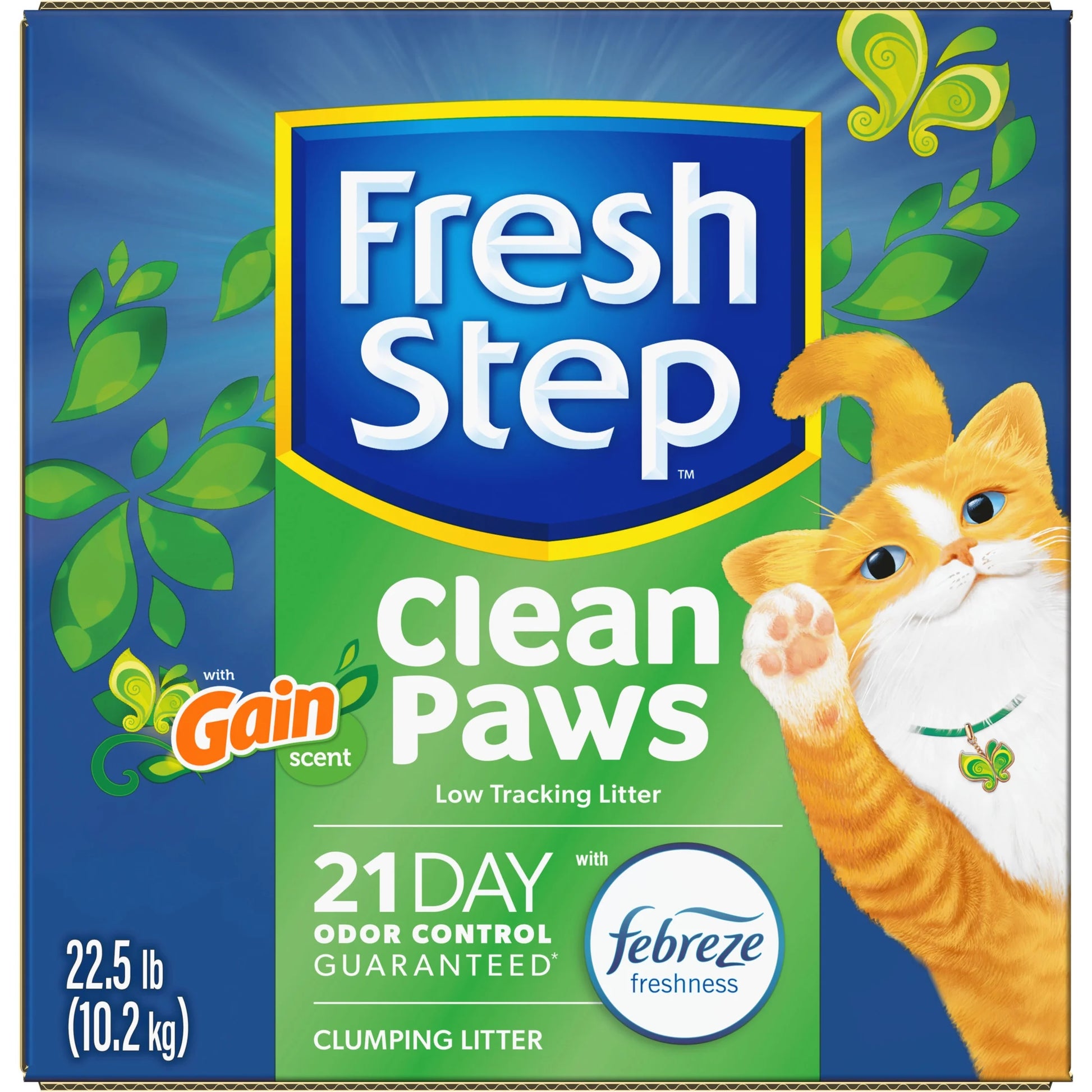 Clean Paws Cat Litter, Low-Tracking Clumping Litter with Febreze and Gain, 22.5 Lbs