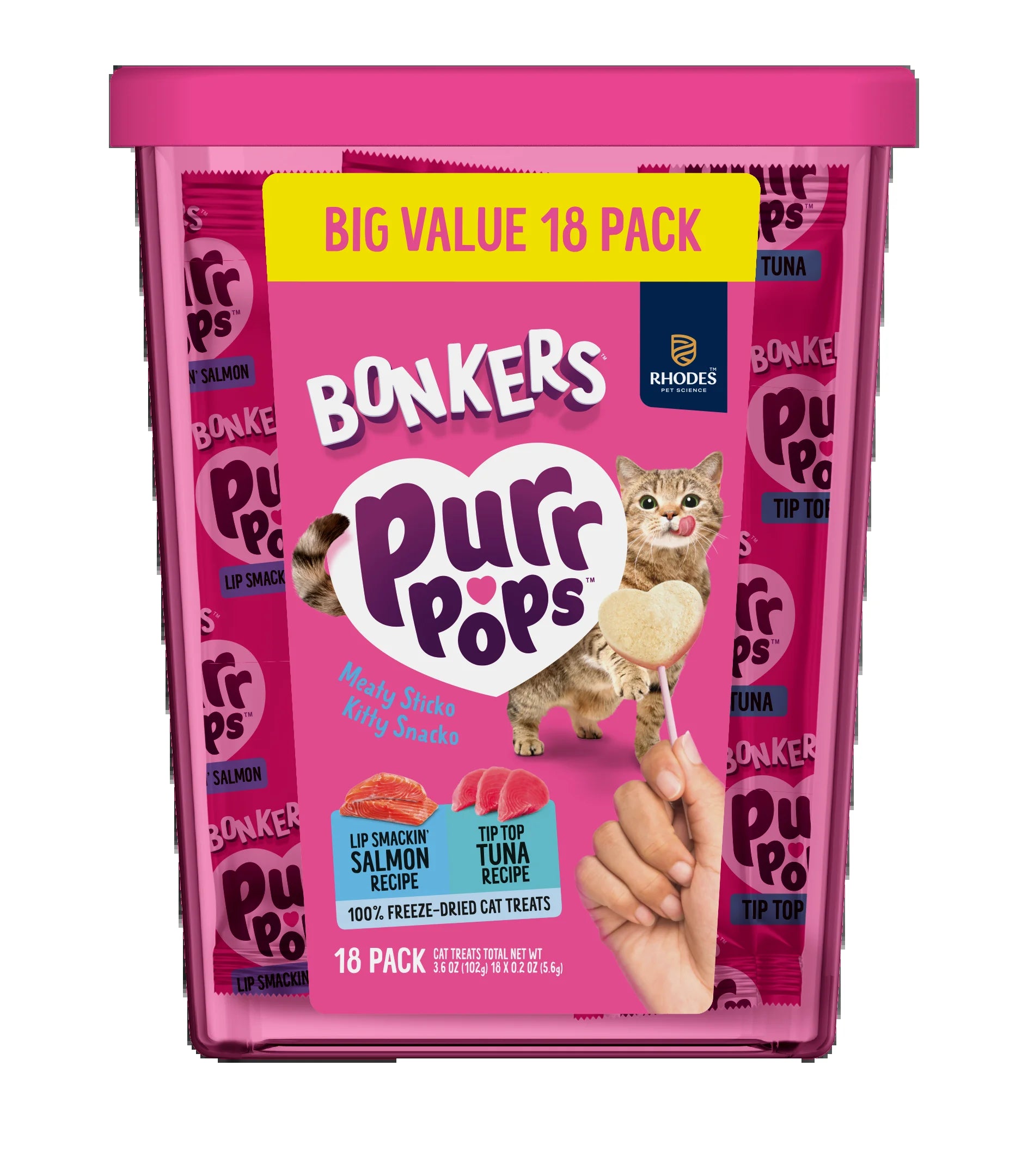 Purrpops Freeze-Dried Tuna and Salmon Flavored Cat Treats, 18-Piece Pouch