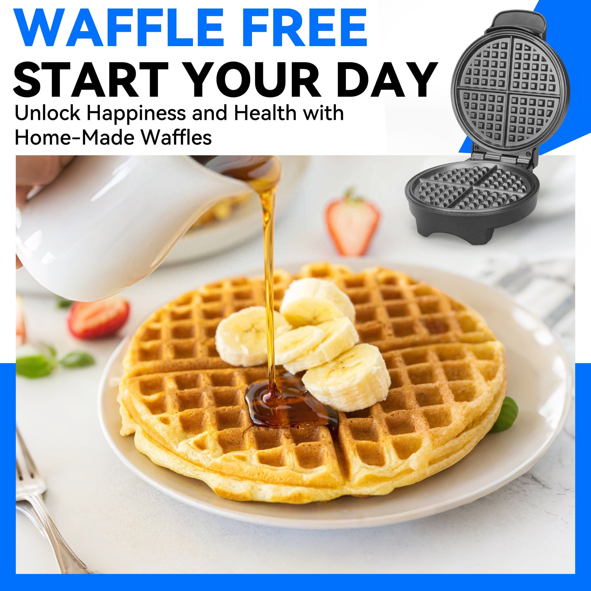 Classic Waffle Maker, 7 Inch round Waffles Iron, 1 Waffle in 4 Quarters, Non-Stick
