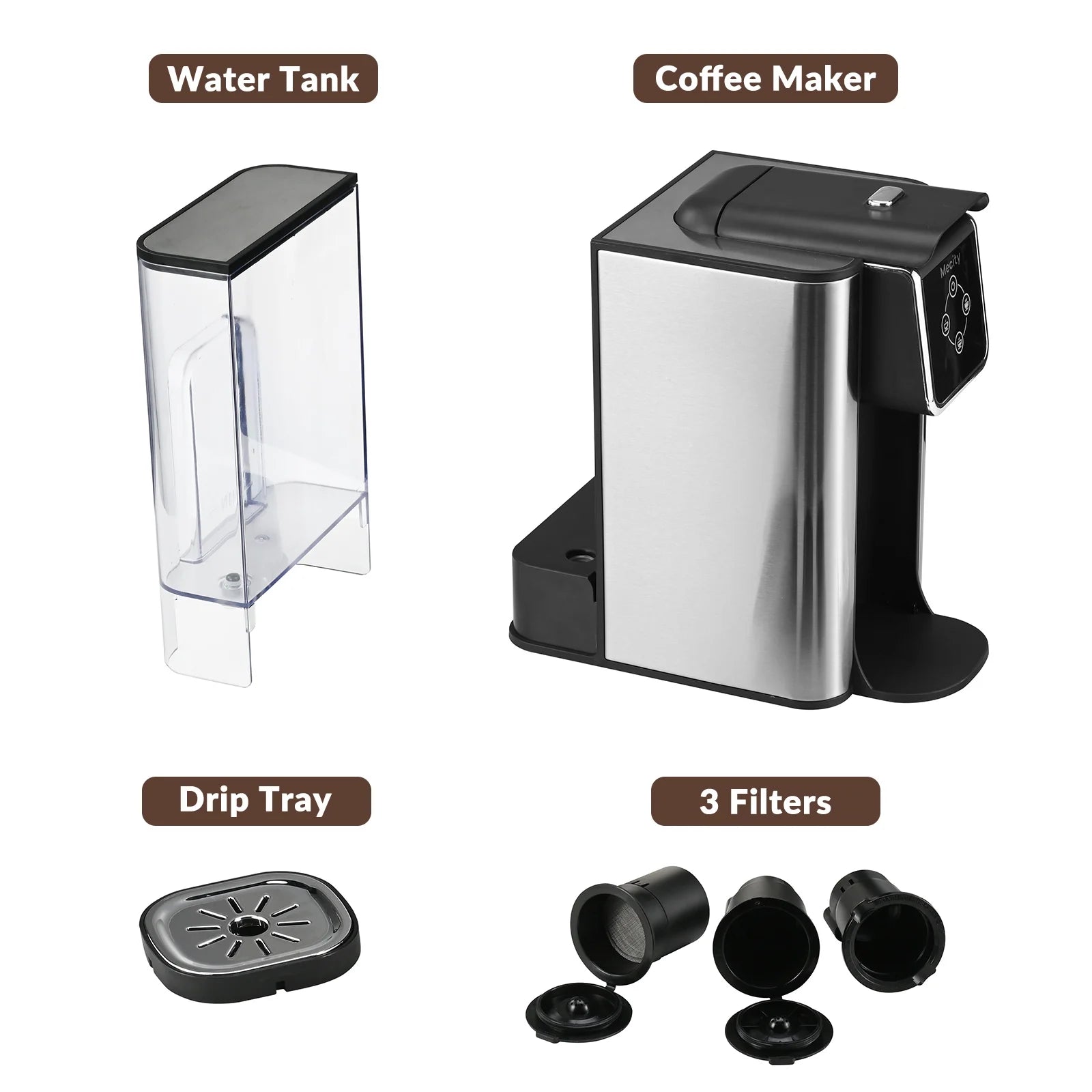 Coffee Maker 3 in 1 Single Serve Coffee Machine, Compatible with K Cup Capsules, Instant Coffee Pot, Tea Maker, 6,8,10 Oz Cup, Removable 50 Oz Water Reservoir, 120V 1150W,Black