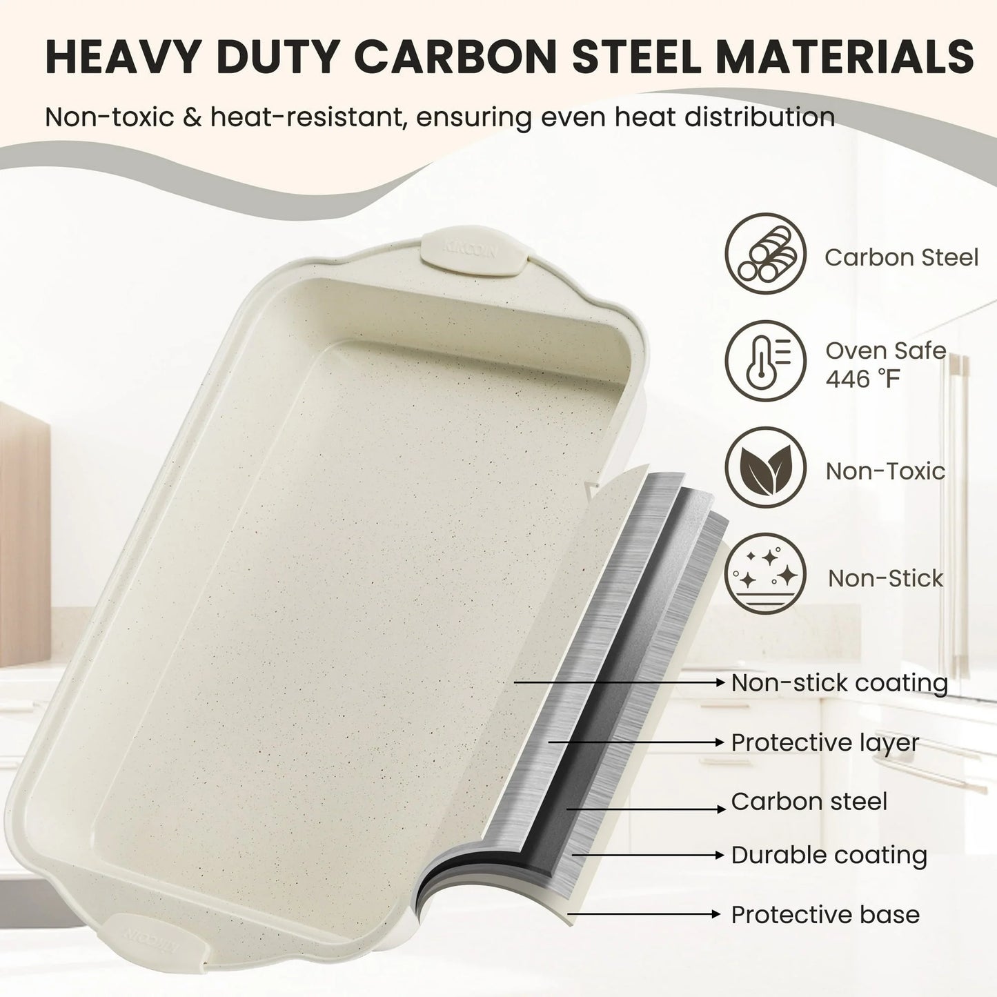 Bakeware Set, 21-Piece Baking Pans Set Kitchen Carbon Steel Baking Sheet Pans with Silicone Handles, Cookie Sheets Nonstick(Beige)