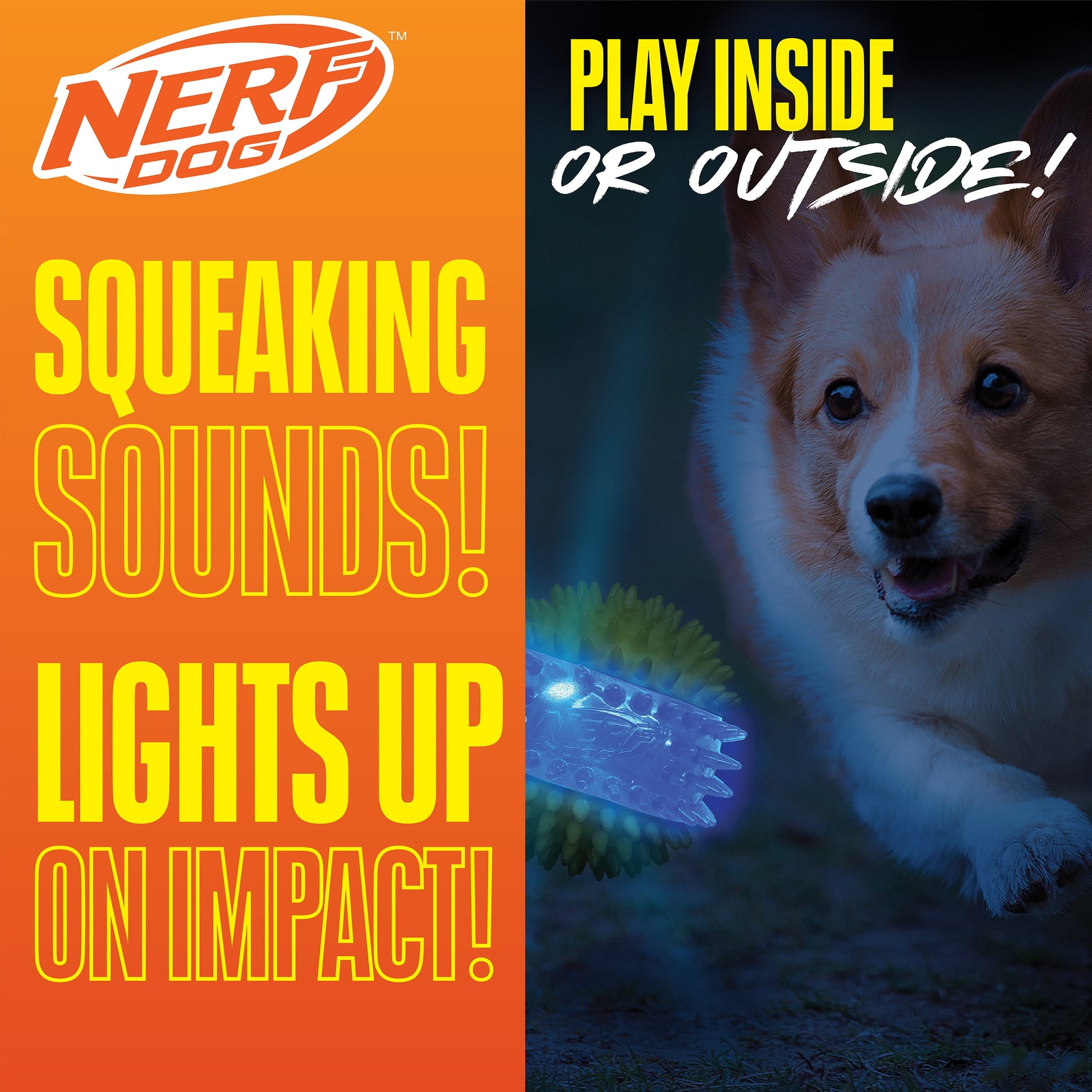 LED Light up Dental Spikes Squeak Ball Dog Toy, 2.7 Inch