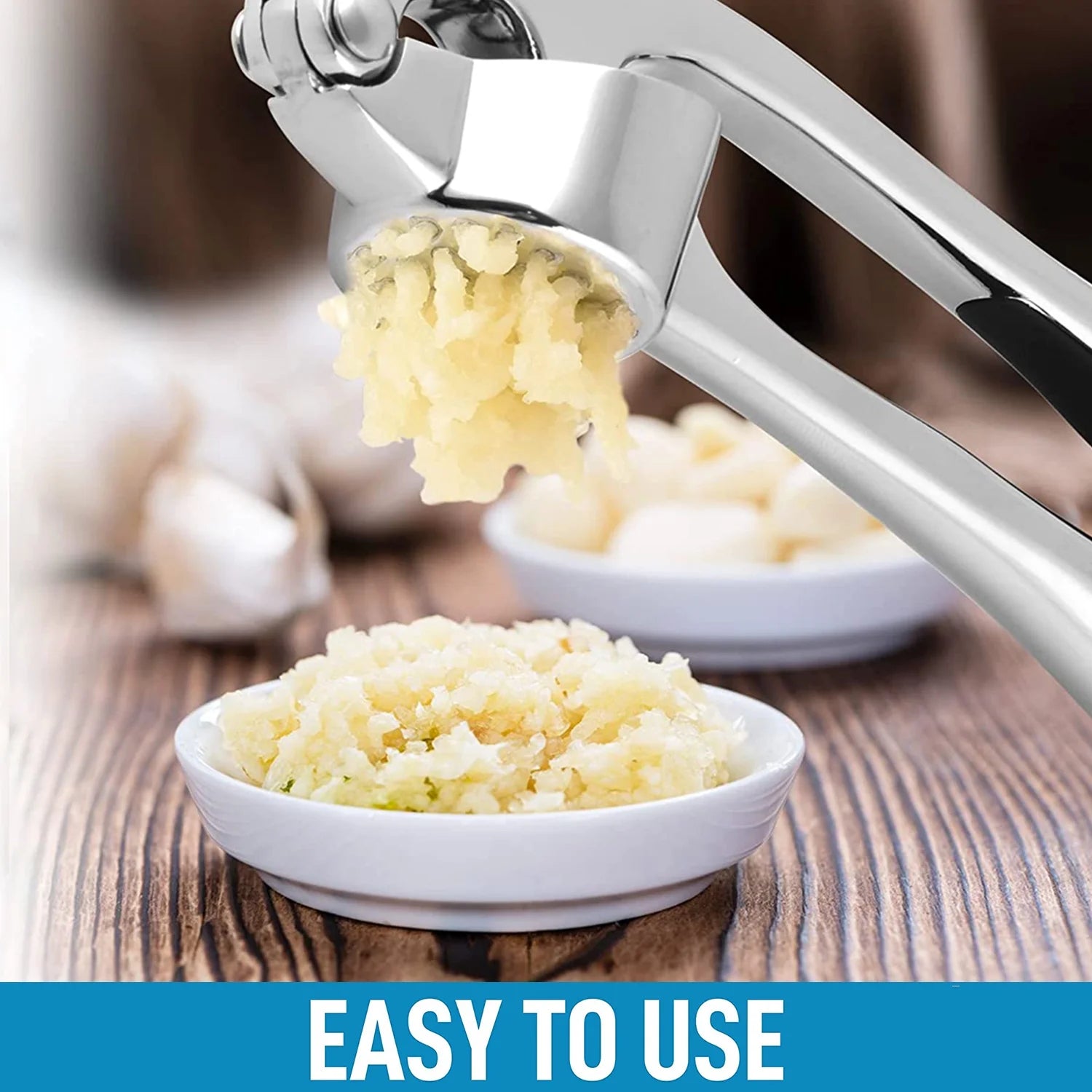 Garlic Press and Mincer Stainless Steel Easy Squeeze Pressed Garlic Crusher with Handle