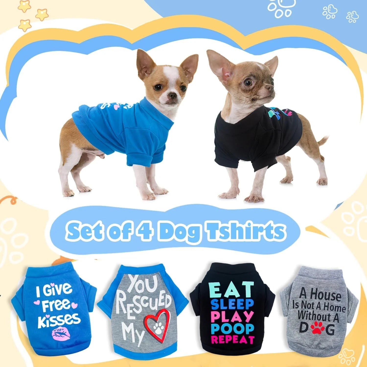 Set of 4 Dog Apparel for Small Dogs and Cats - Stylish Shirts for Male Small Dogs