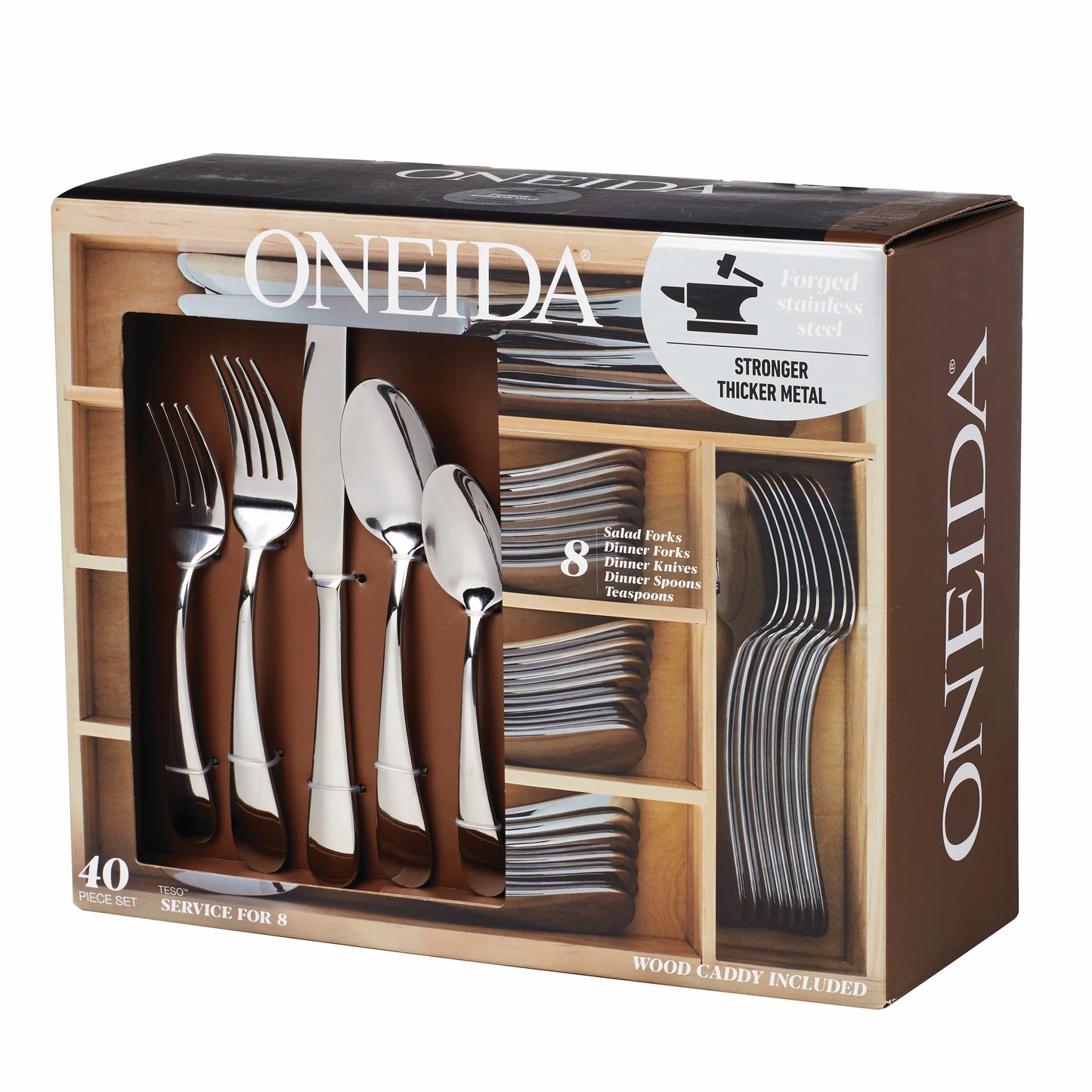 Teso 40-Piece Stainless Steel Flatware Set with Caddy (Service for 8)