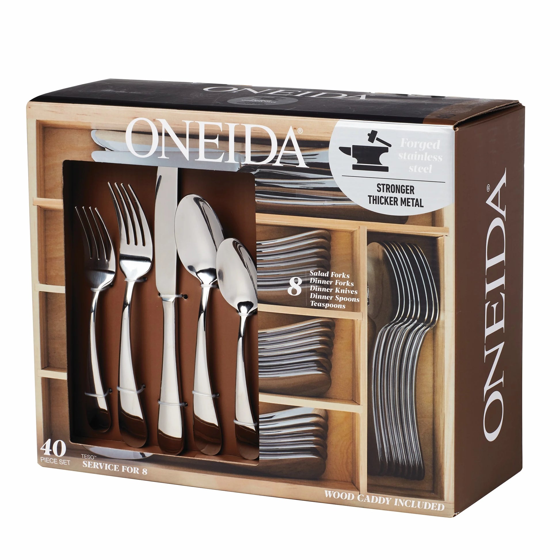 Teso 40-Piece Stainless Steel Flatware Set with Caddy (Service for 8)