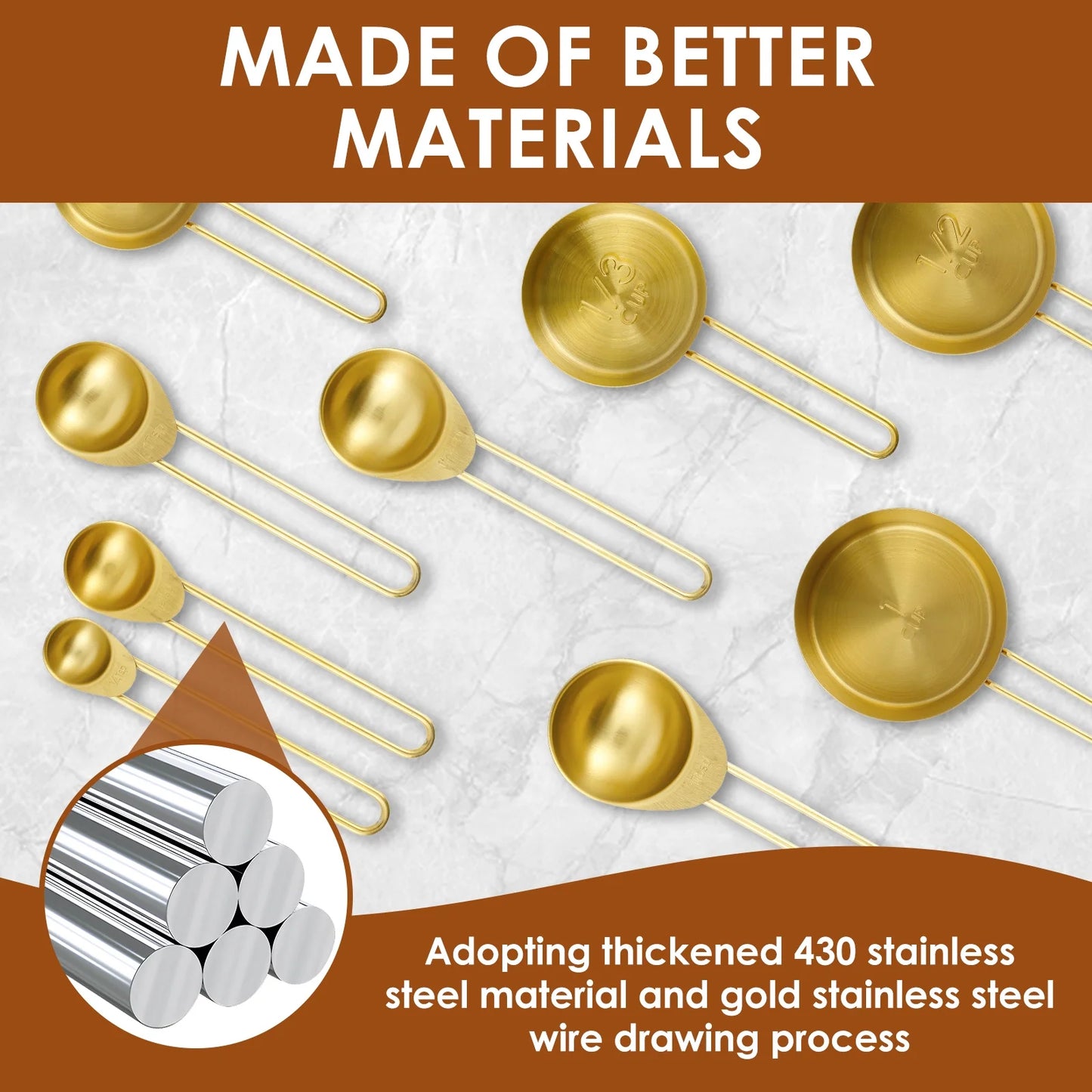 Stainless Steel Measuring Cups & Spoons Set, Cups and Spoons,Kitchen Gadgets for Cooking & Baking (9)