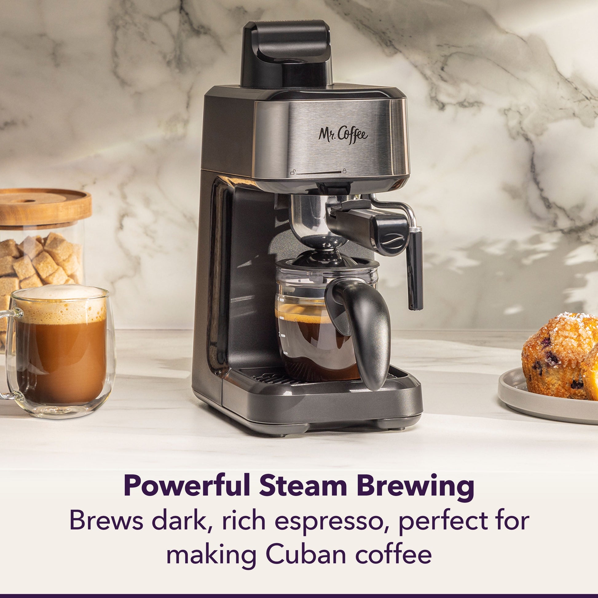 ® 4-Shot Steam Espresso Machine, Cappuccino Maker, and Latte Maker with Glass Carafe