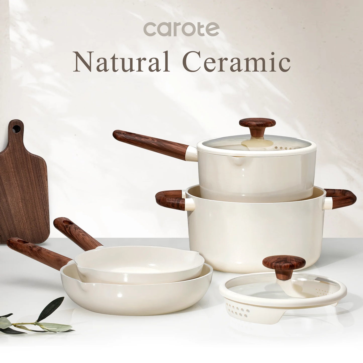 22-Piece Ceramic Nonstick Cookware Set with Steamer, Induction Compatible, White