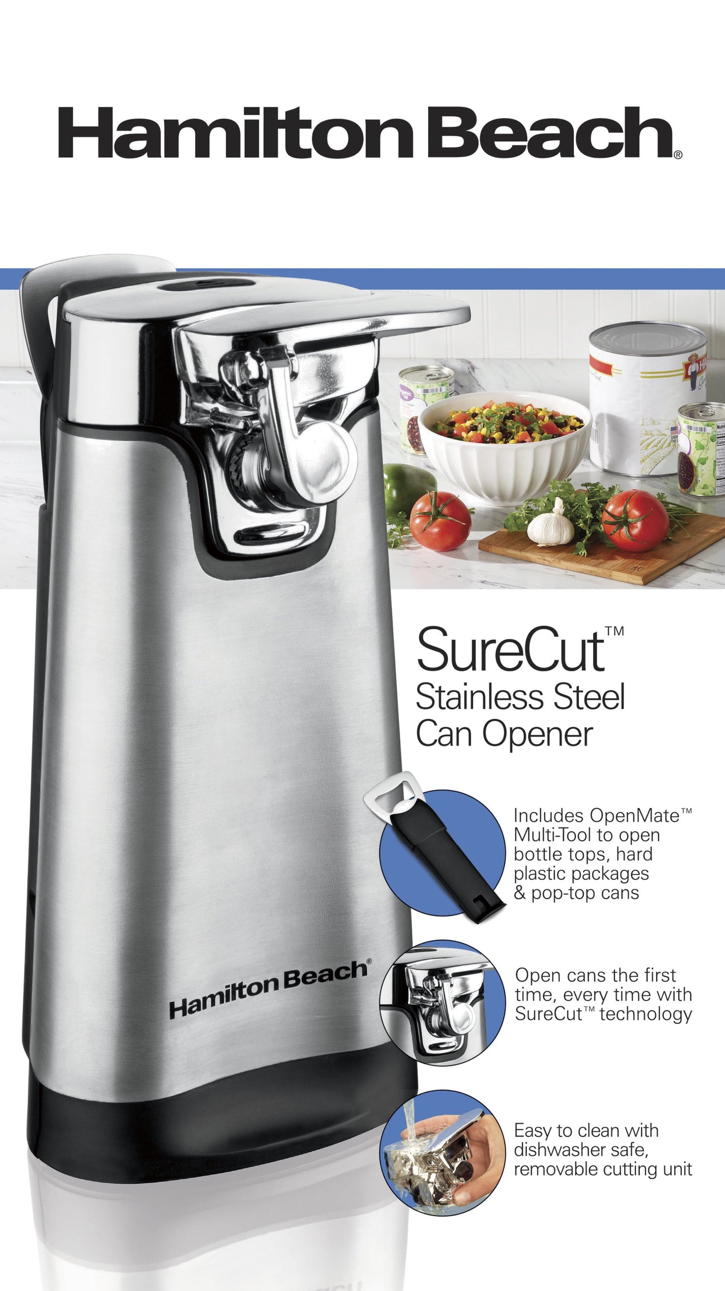 Can Opener, Electric, Sure Cut with Multi-Tool, Stainless Steel