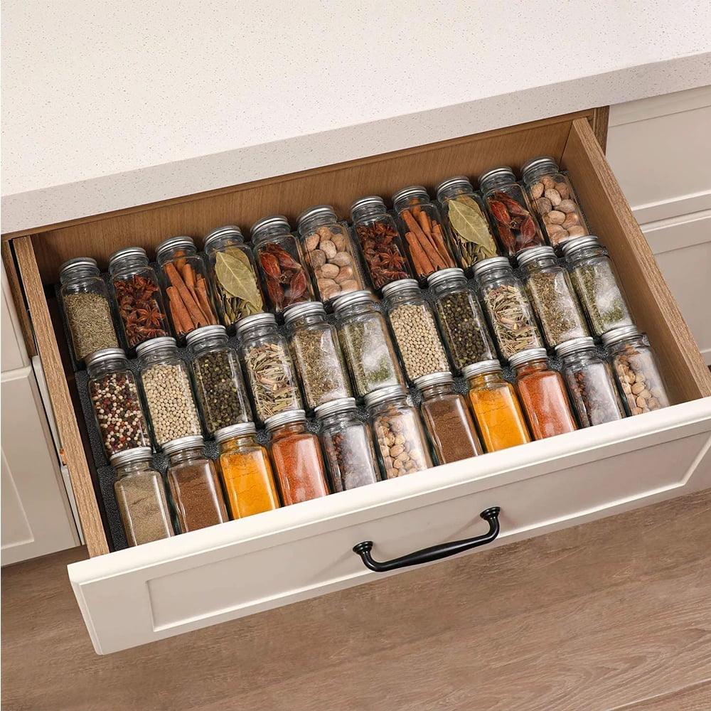 24 Pcs Glass Spice Jars/Bottles - 4Oz Empty Square Spice Containers with 8 Spice Labels - Shaker Lids and Airtight Metal Caps