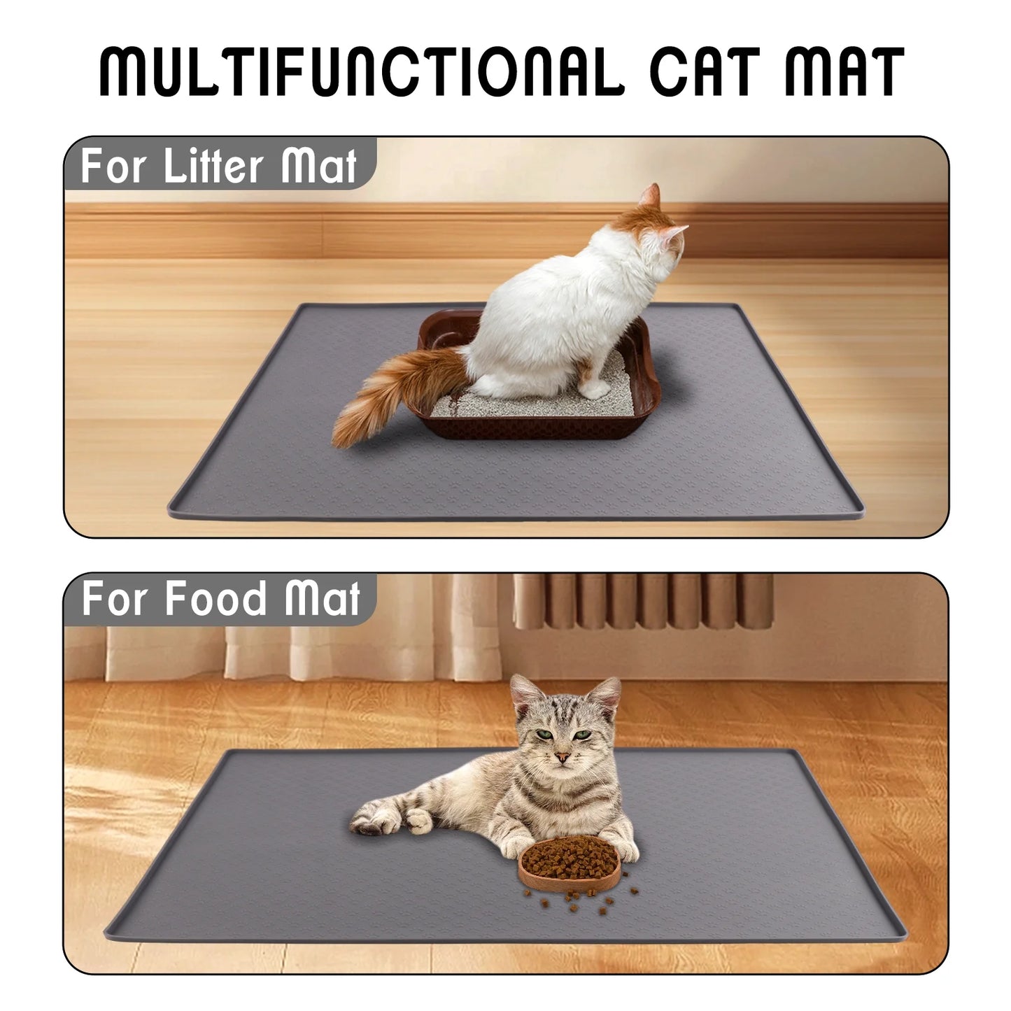 Large Cat Litter Mat - 24" x 32" Food-Grade Silicone, Waterproof, Non-Slip, Easy to Clean for Effective Litter Trapping (Grey)