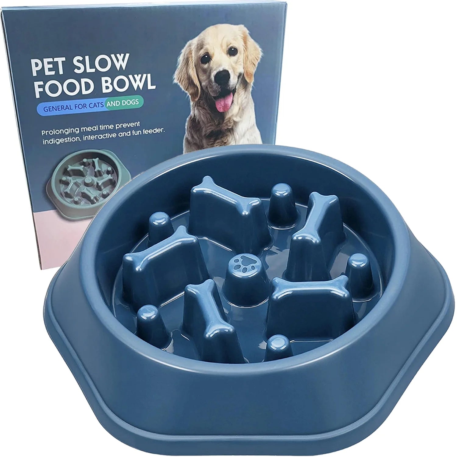 Slow Feeder Dog Bowls, Anti-Gulping Slow Feeding Dog Food Bowls, Non Slip Anti-Choking Bloat Stop Healthy Design Bone Pattern Interactive Puzzle Bowls for Small Medium Dogs