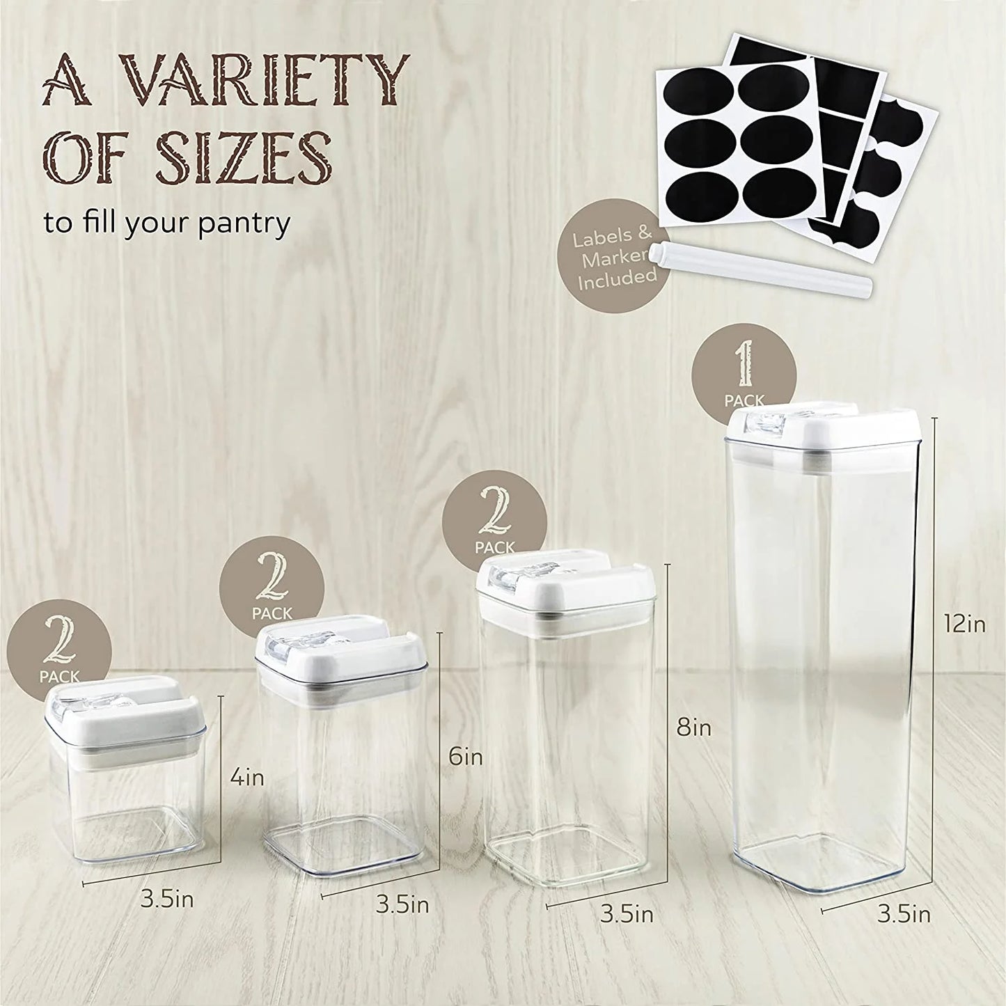 Airtight Food Storage Containers White, 7Pcs Plastic Cereal Containers with Easy Lock Lids for Kitchen Pantry, Organization and Storage, BPA Free -