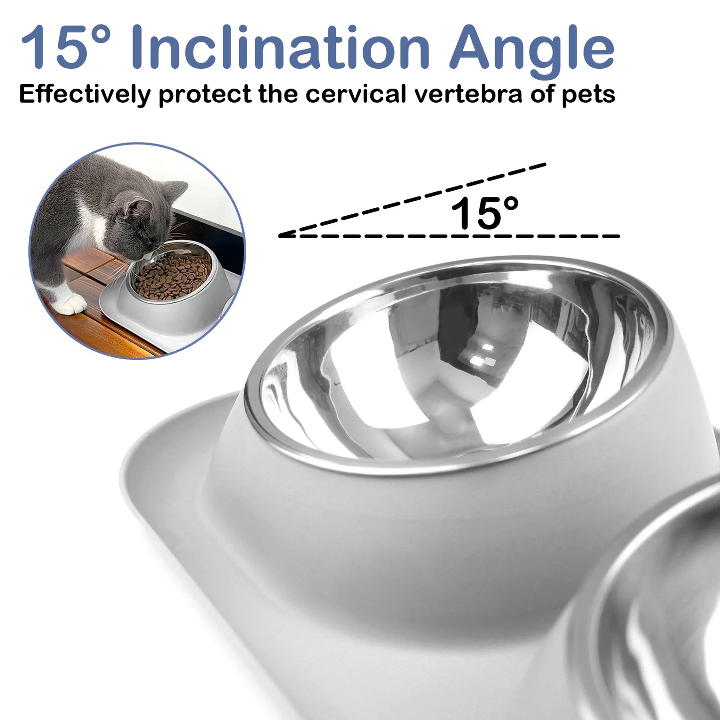 Elevated Stainless Steel Pet Food Bowl with Stands, Raised Dog Cat Feeding Bowls Set Suitable for Cats and Small Dogs, Gray