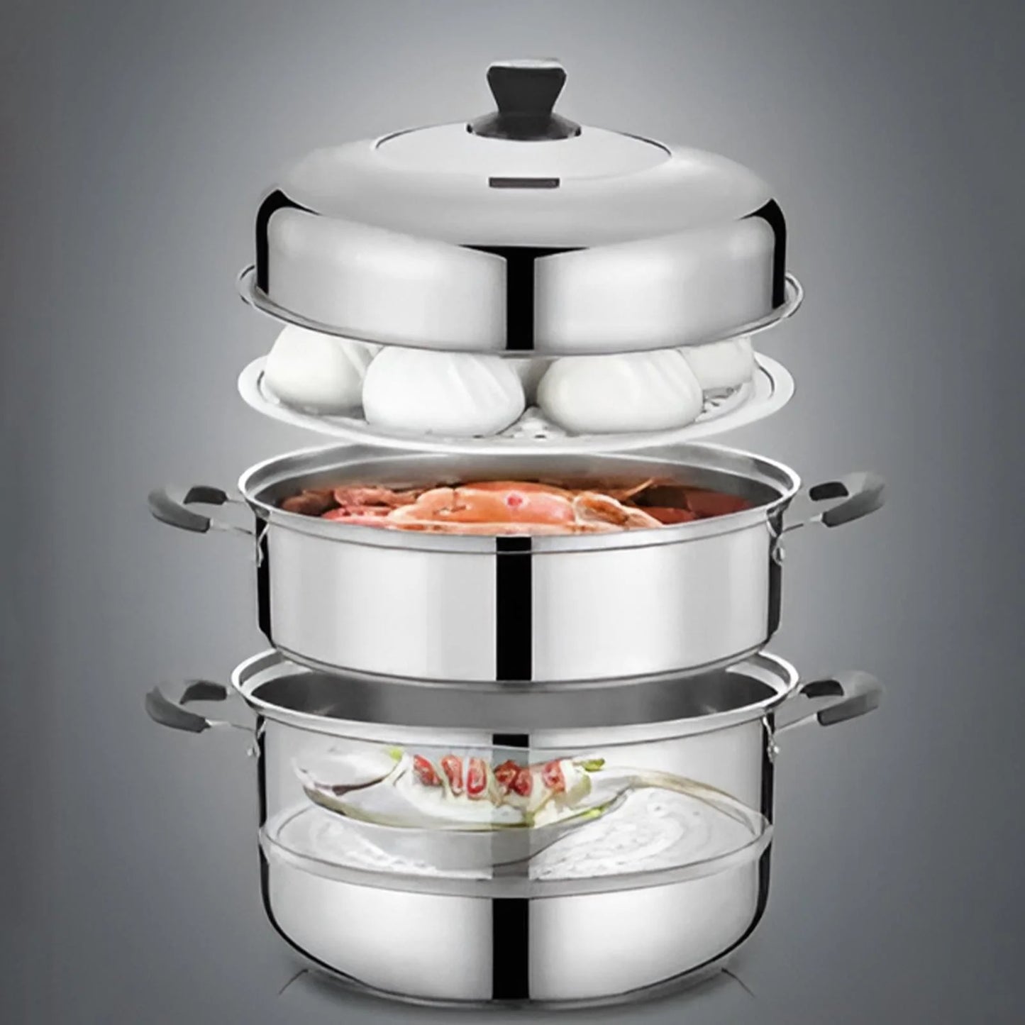 Food Steamer Steamer Pot Dumpling Steamer 11Inch Thickened Stainless Double Layer Steaming Pot for Cooking Steamer Pot Multipurpose Stainless Steel Steaming Pot Cookware with Handle Cooking Utensils