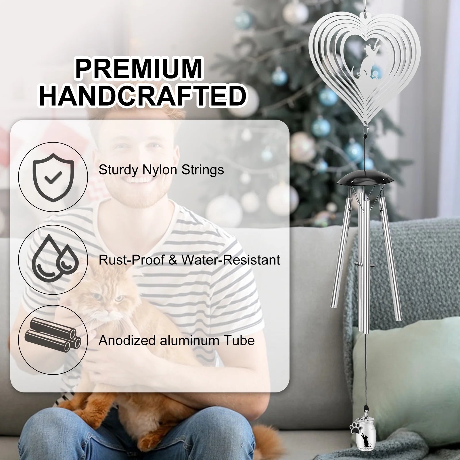 Pet Memorial Wind Chimes with Pet Urns,Cat Memorial Wind Spinner Gifts for Loss of Cat,Sympathy Gift for Garden Yard Decorations