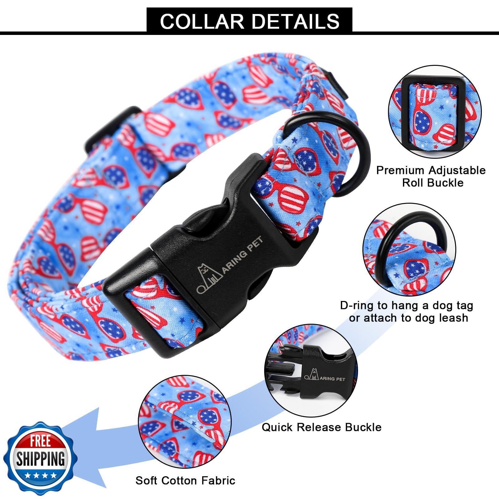 ARING PET 4Th of July Dog Collar-Cotton Patriotic Dog Collars, Adjustable Ame