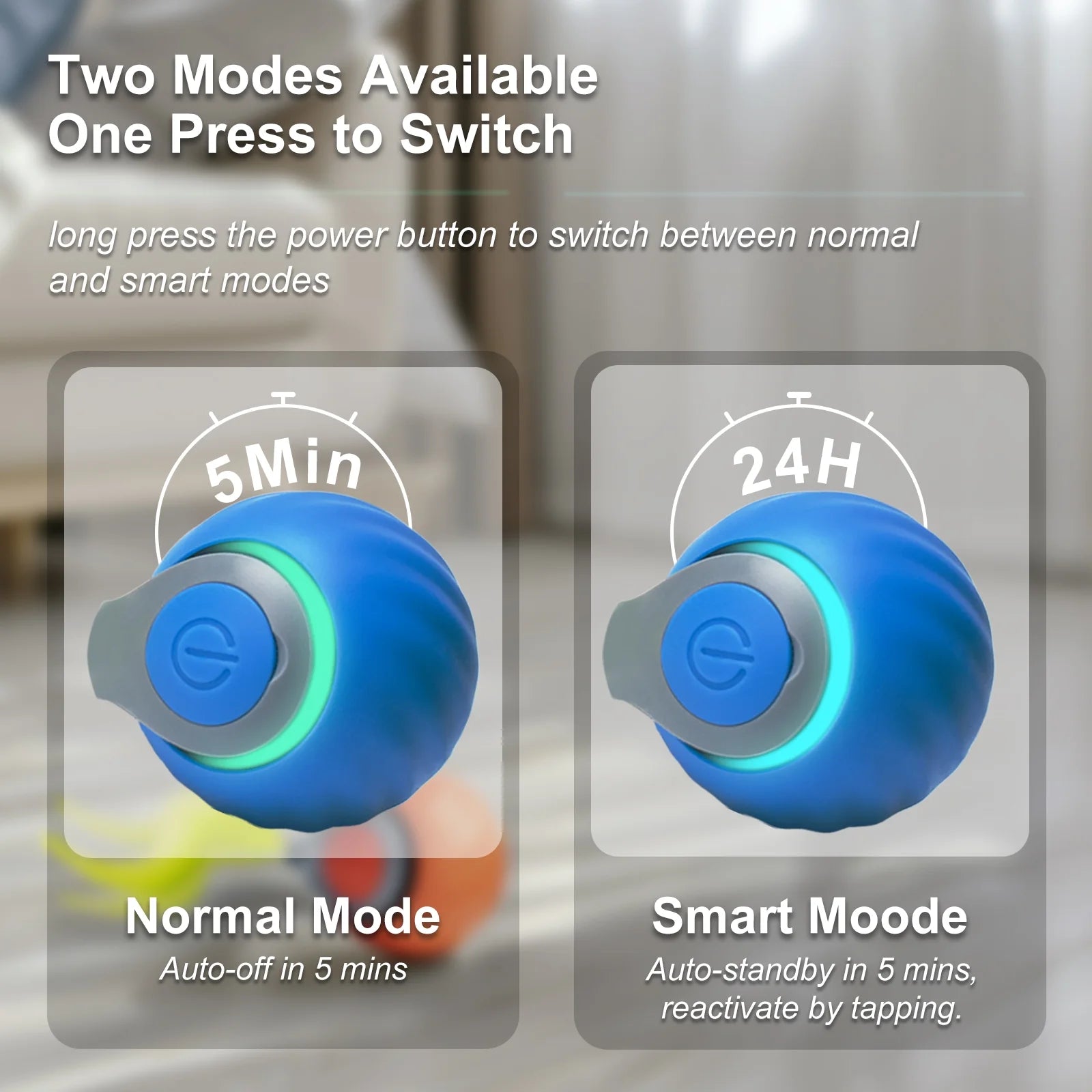 Smart Interactive Cat Toy Balls - Rechargeable with Two Speed Settings for Indoor Cats, 2-Pack (Blue & Orange)