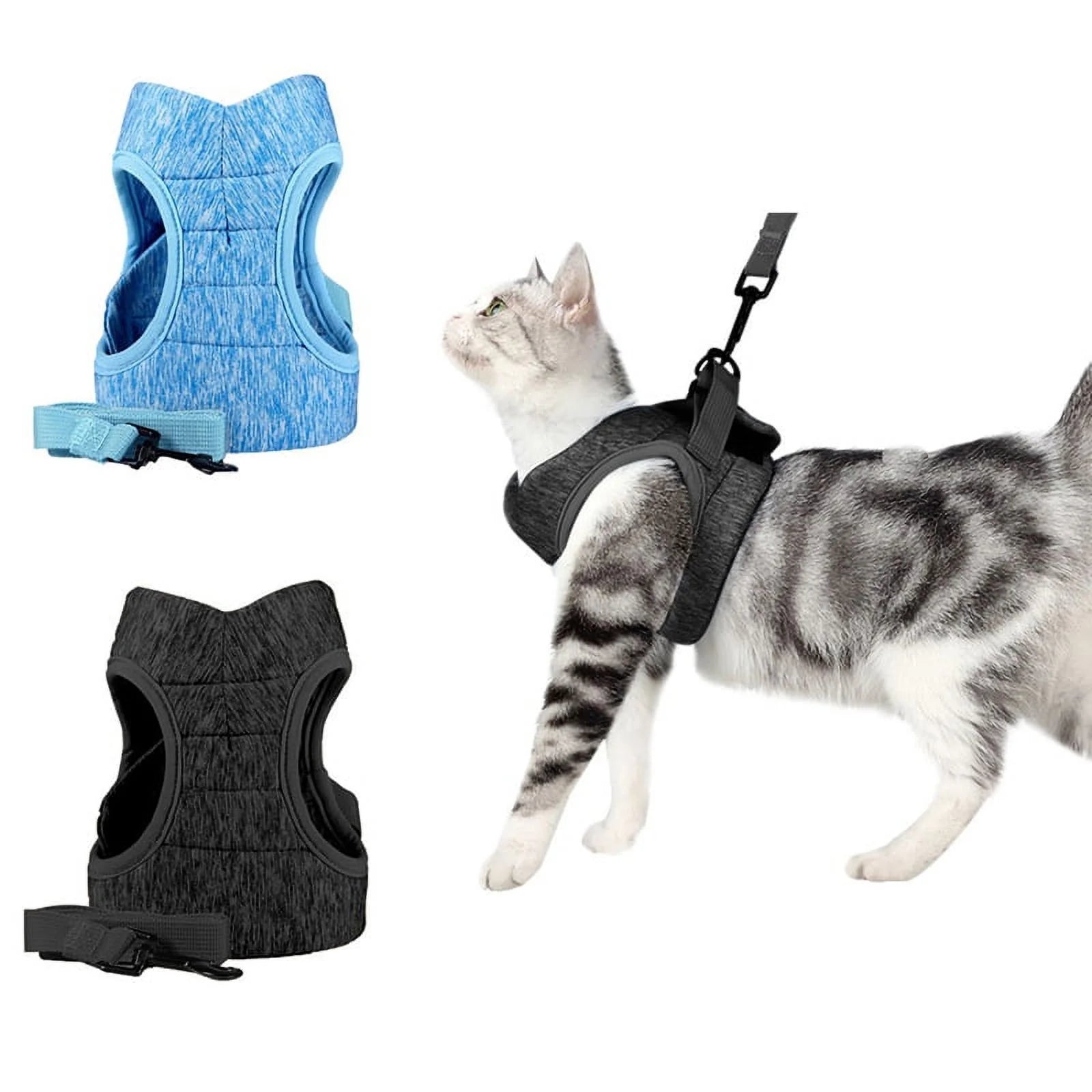 Cat Harness and Leash Set for Walking - Escape-Proof Soft Adjustable Vest, Breathable Jacket in Blue, Size Large (10-15.5 lbs)