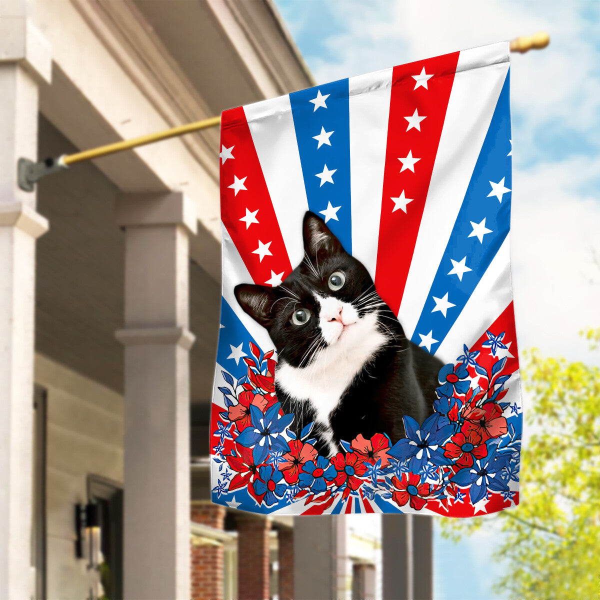 Tuxedo Cat American Patriot 4Th July Flag Tuxedo Cat Happy Independence Day Flag