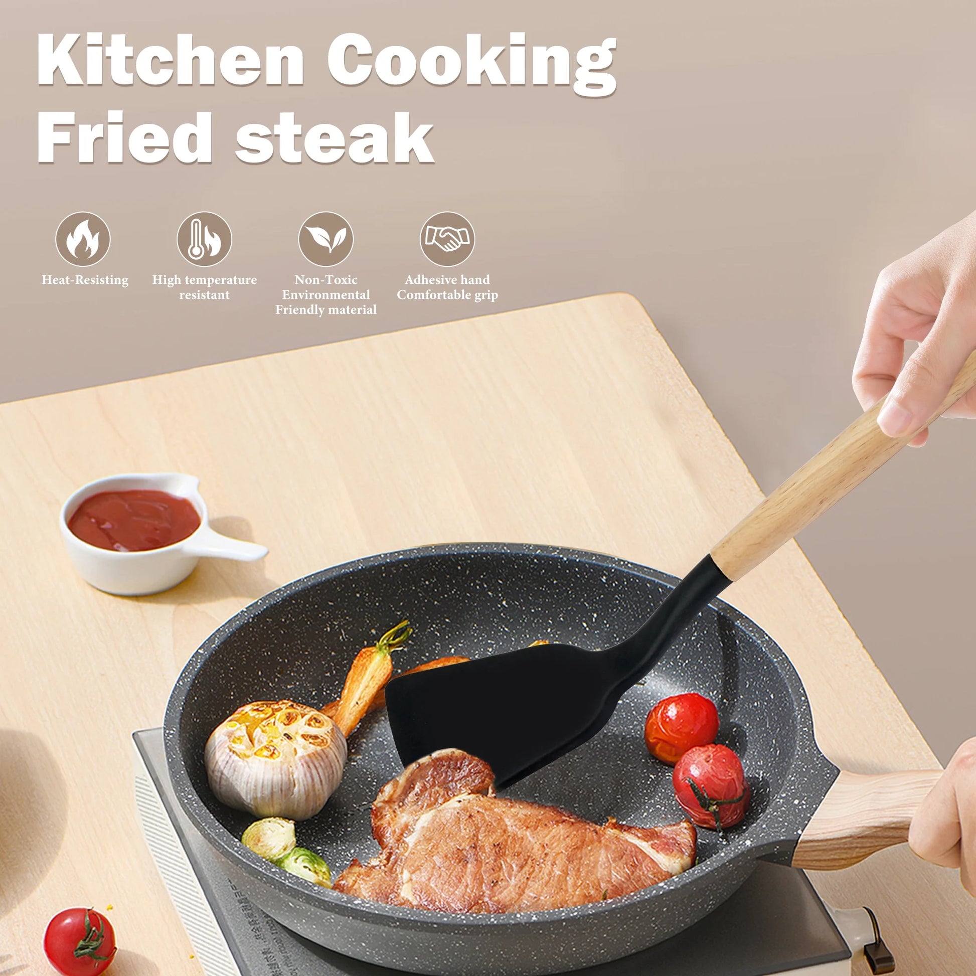 19Pcs Cooking Utensils Set, Kitchen Set Utensils Set with 11 Pieces Spatula Cooking Utensils,Heat Resistant Silicone Utensils 5 Piece Sharp Knife Set 1 Scissors and 1 Utensil Cutting Board Black