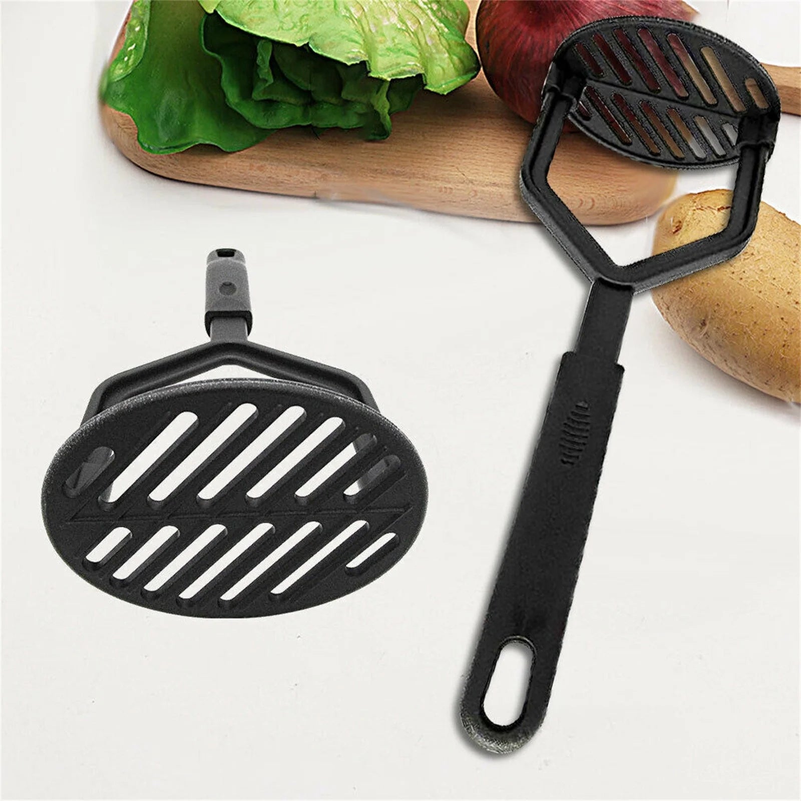 Cooking Vintage Potato Masher, 10" Sturdy and Heat Resistant, Safe for Non-Stick Cookware, Soft Grip Nylon Gadget, Black Clearance