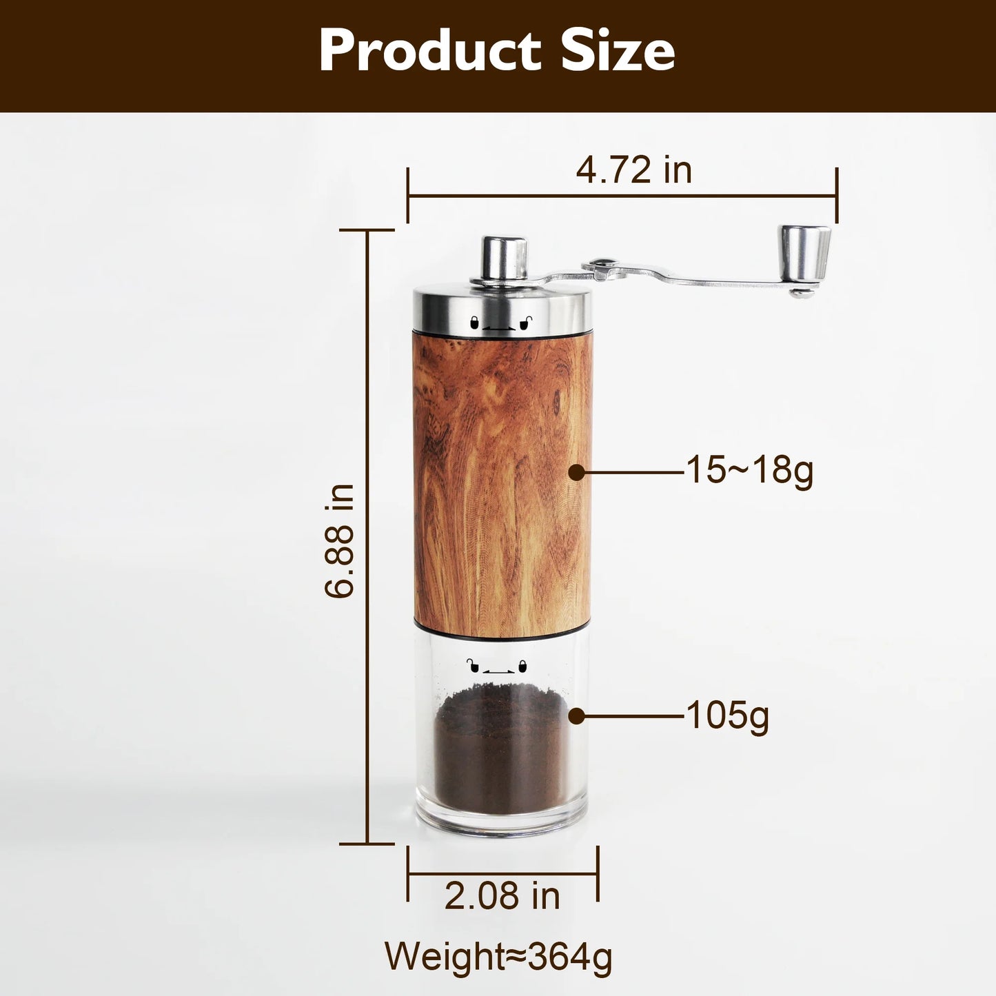 Manual Coffee Grinder Portable Coffee Bean Mill Grinders with Ceramic Burr, 304 Stainless Steel Hand Crank - Fine Coarse Adjustable - for Outdoor, Travel, Espresso