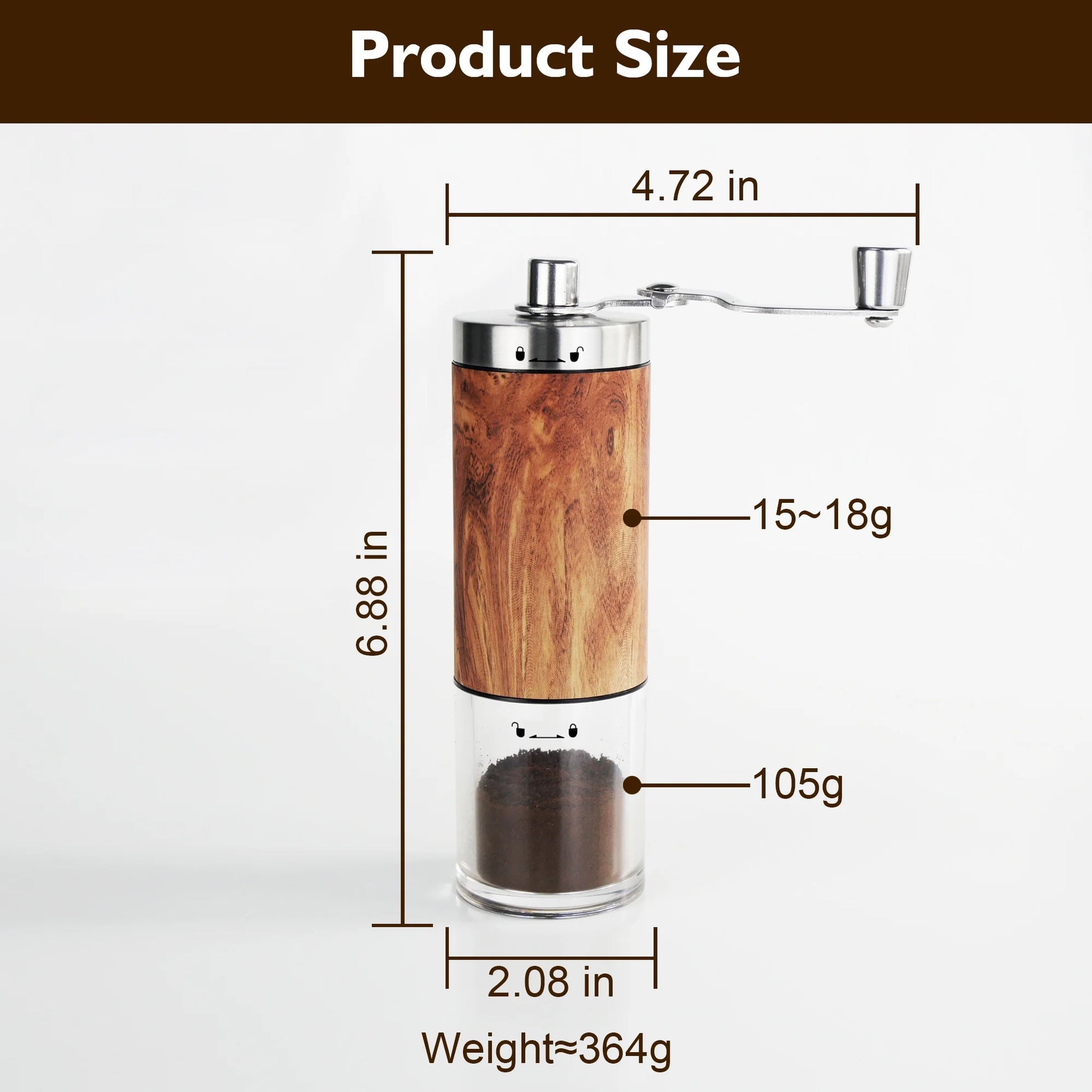 Manual Coffee Grinder Portable Coffee Bean Mill Grinders with Ceramic Burr, 304 Stainless Steel Hand Crank - Fine Coarse Adjustable - for Outdoor, Travel, Espresso