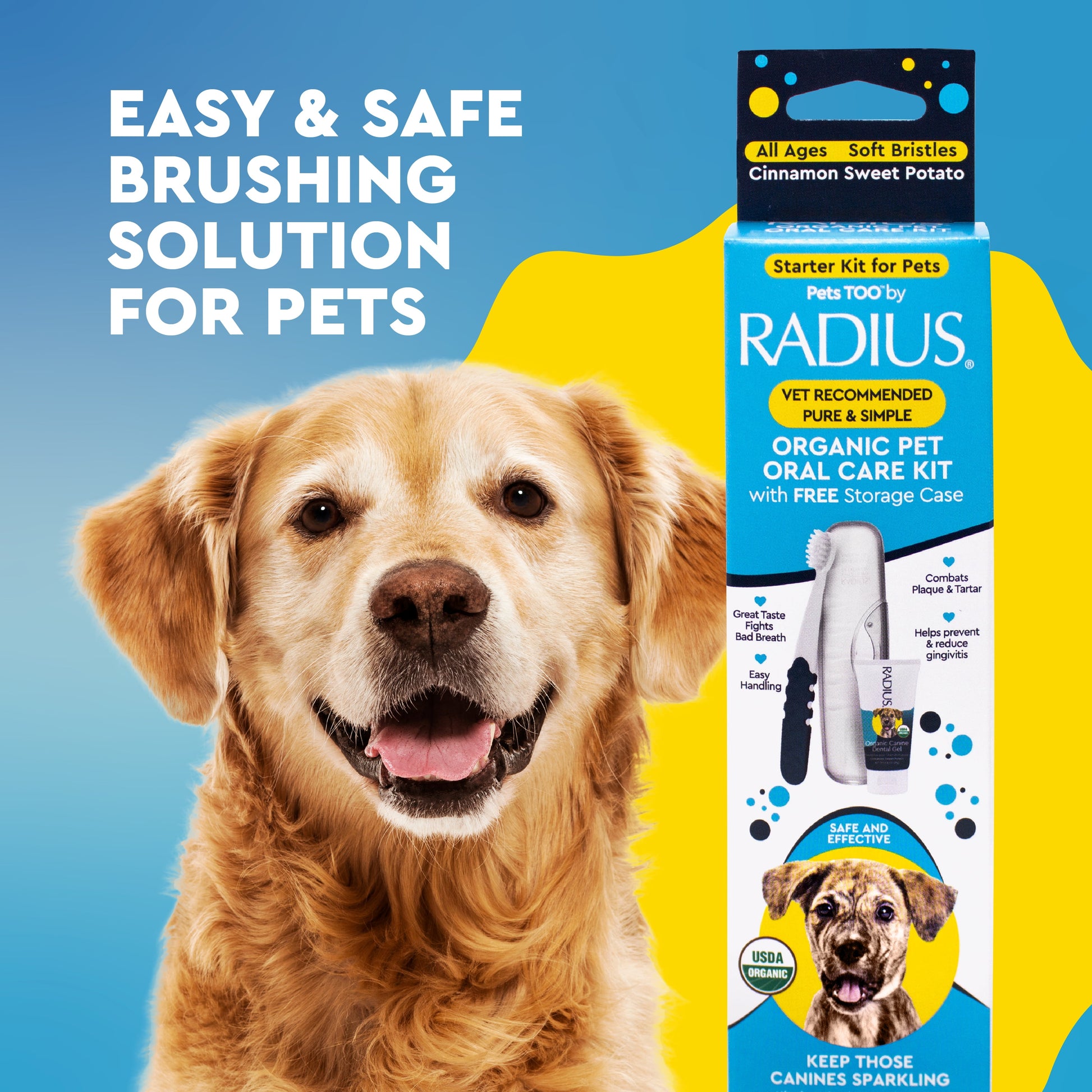 All Ages Dog Dental Kit, 1 Toothbrush, 0.8Oz Toothpaste, 1 Recycled Plastic Case, Clean Teeth