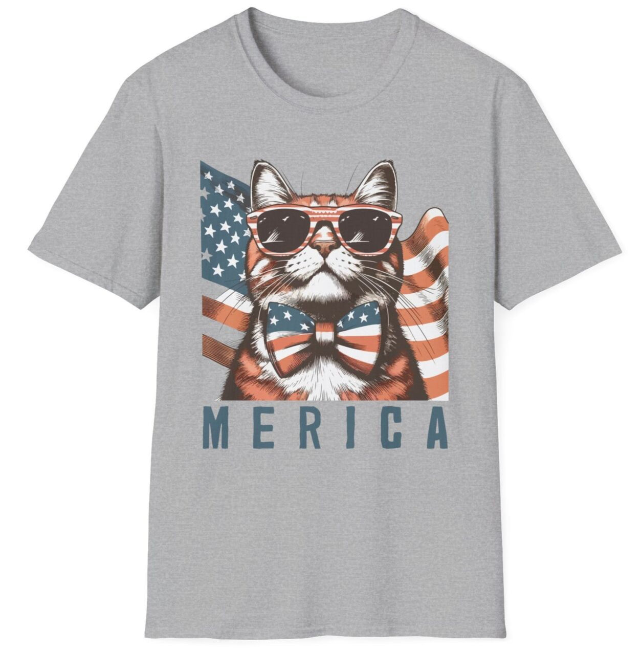 Merica 4Th of July Funny Cat T Shirt American Flag Independence Day Graphic Tee
