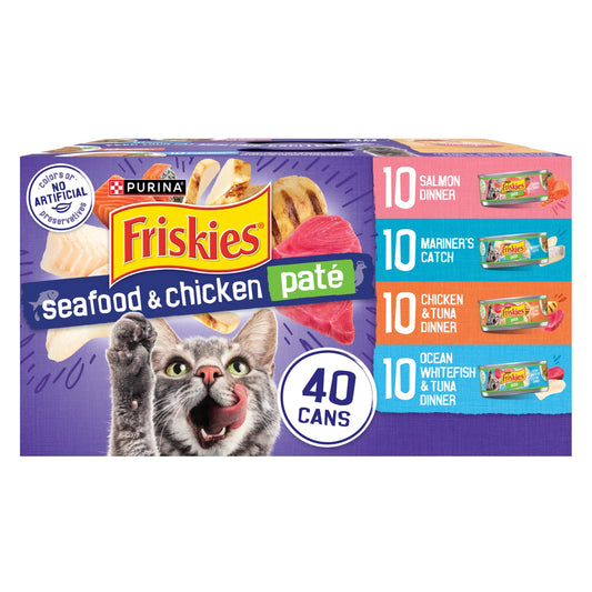 Purina  Pâté Soft Seafood and Chicken Variety Pack, Wet Cat Food, 5.5 oz Cans, 40 Count