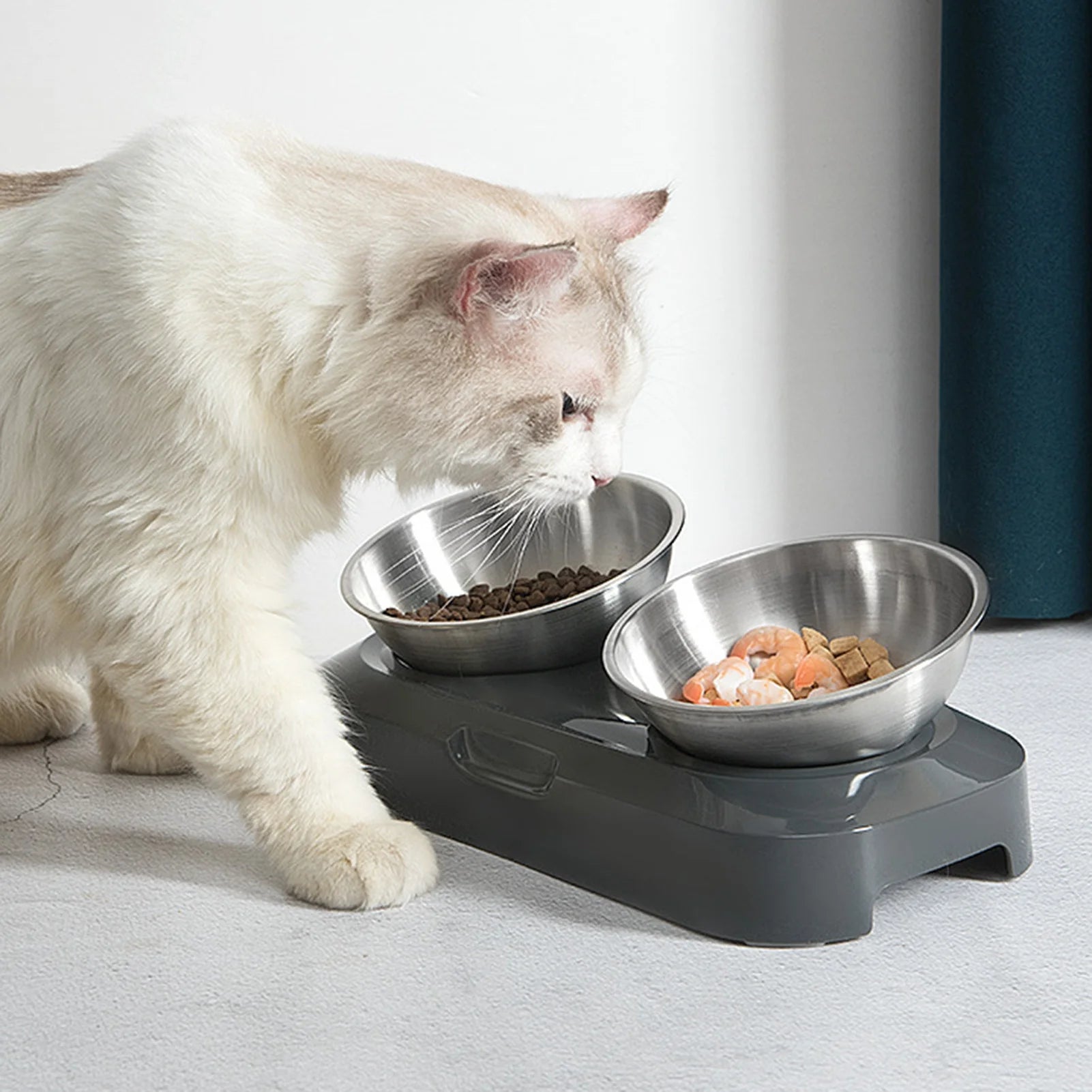 Raised Cat Food Bowls Stainless Steel Cat Bowls Elevated Tilted Adjustable Height Anti-Vomit Cats Dogs Pets Supply