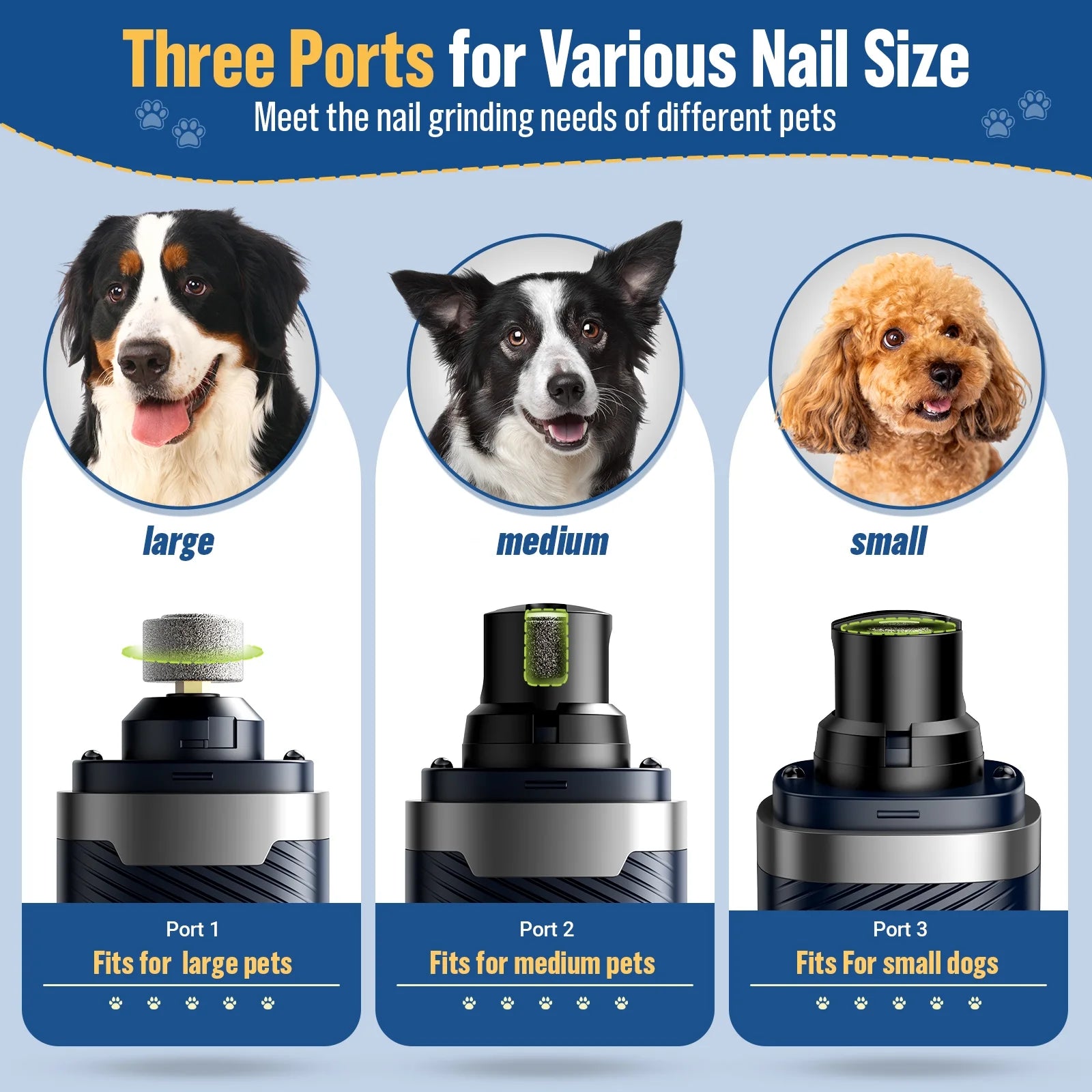 Dog Nail Grinder, Pet Nail Trimmer for Dog Cat W/Lights, Low Vibration, LCD Display, Quiet 3 Speeds Electric Pet Nail Polisher, Clipper Grooming Tool for All Breed