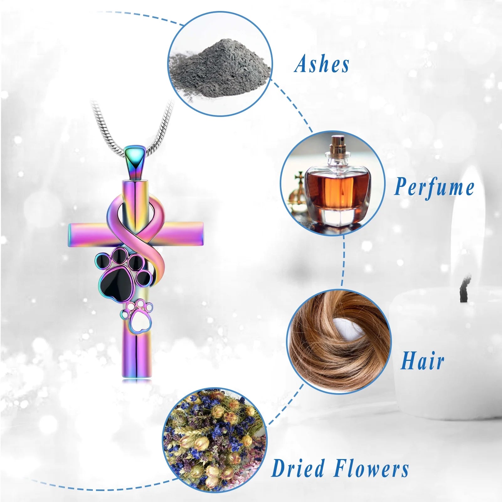 Personalize Paw Print Cross Urn Pendants with Chain Pet Memorial Cremation Jewelry for Dog Cat Ashes Holder Urn Necklace Lockets for Ashes