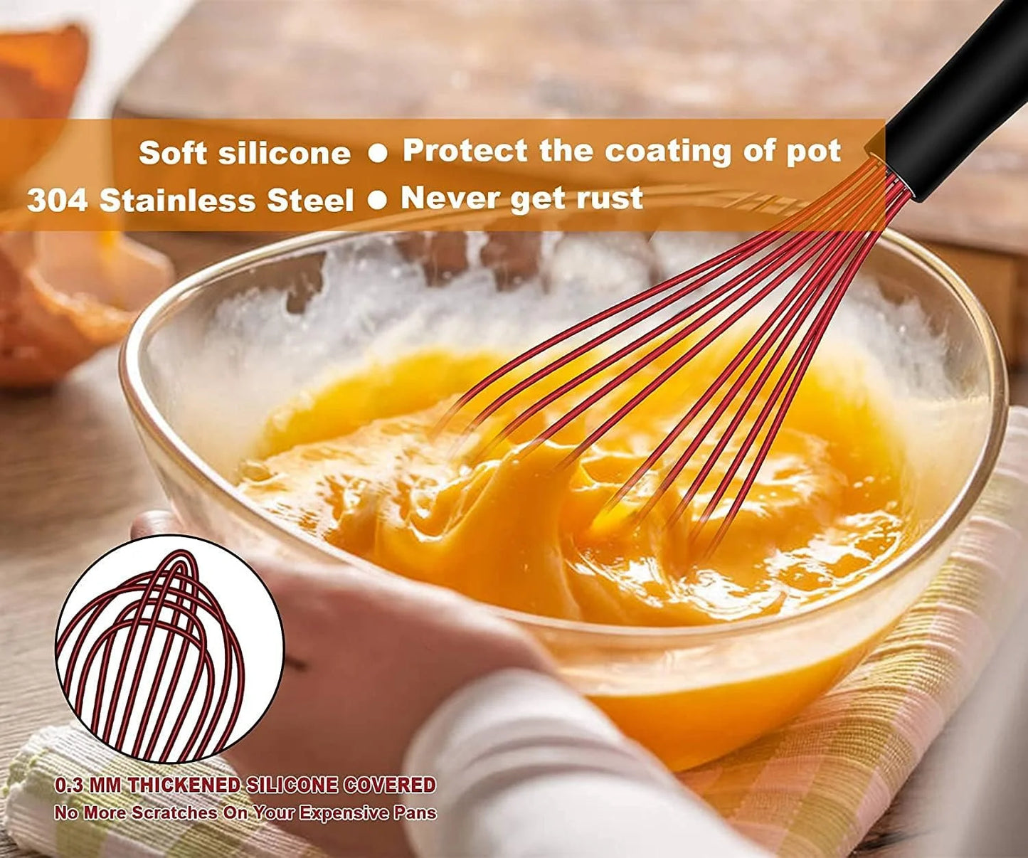 Heat Resistant Non-Scratch Silicone Kitchen Whisks, 4 per Pack