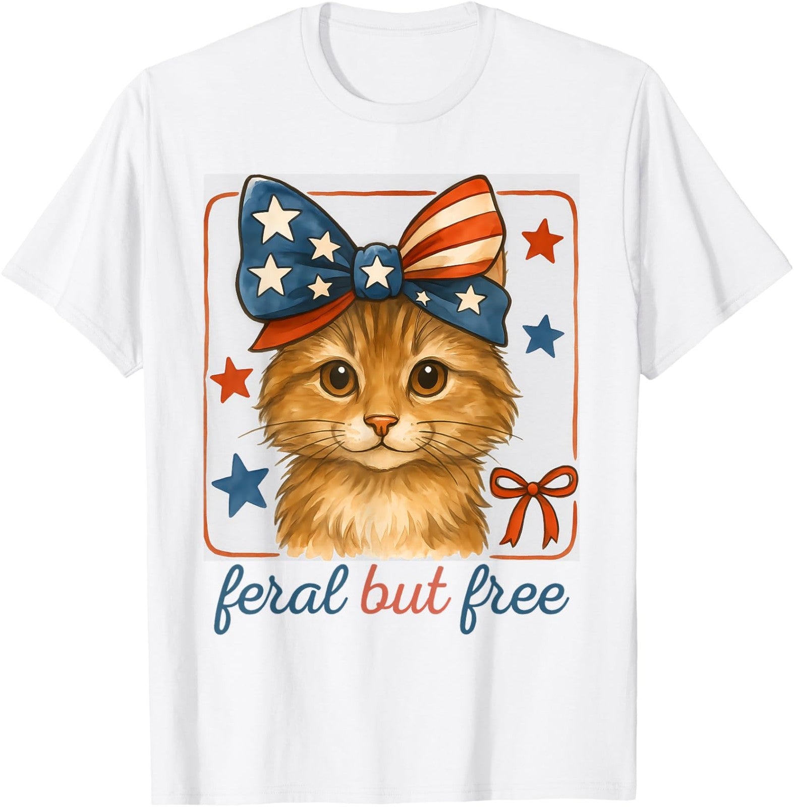 USA 'Merica Cat 4Th of July Women Girls Funny Patriotic T-Shirt