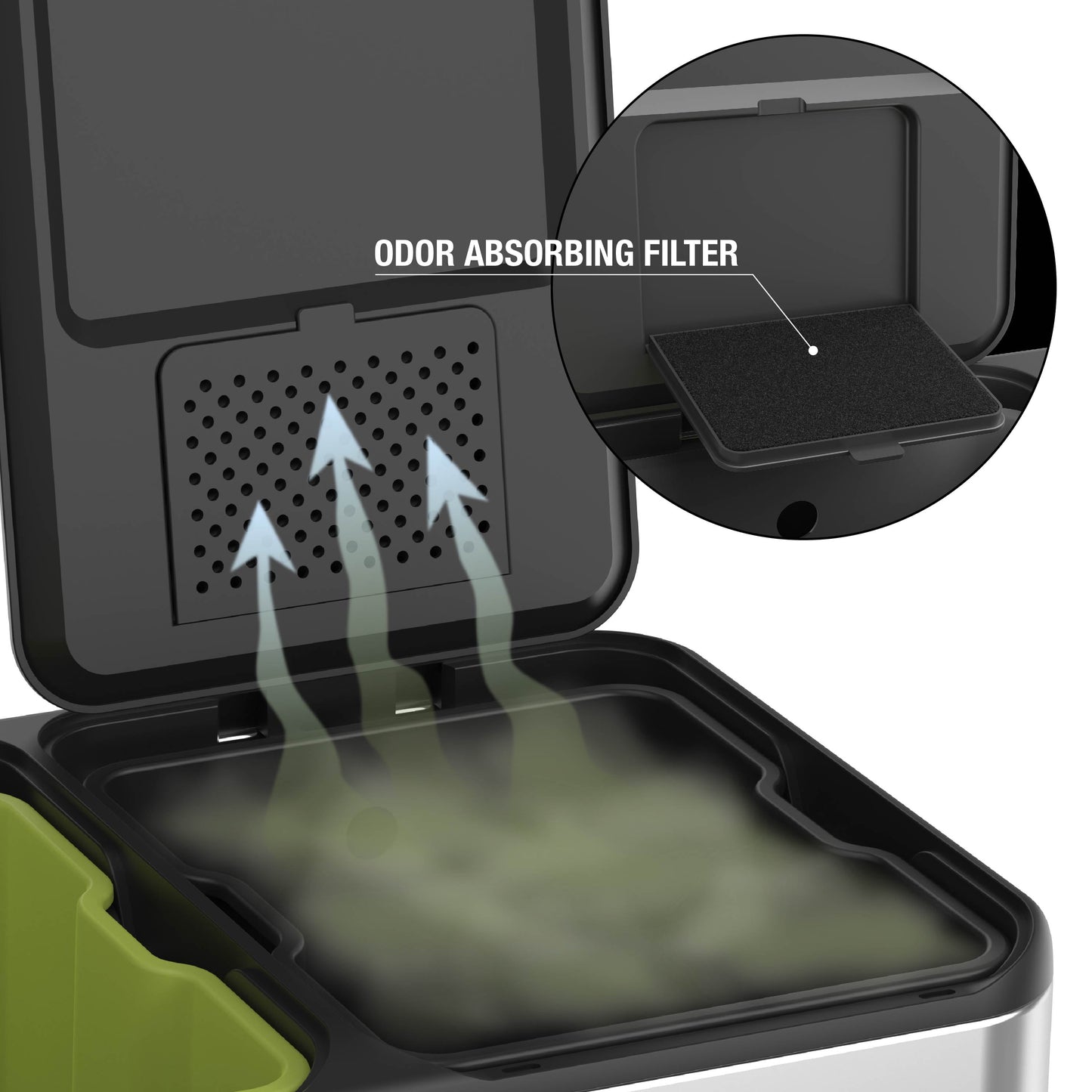 Dual-Compartment Recycling Bin Stainless Steel Trash Can for Kitchen, 16 Gallon Total