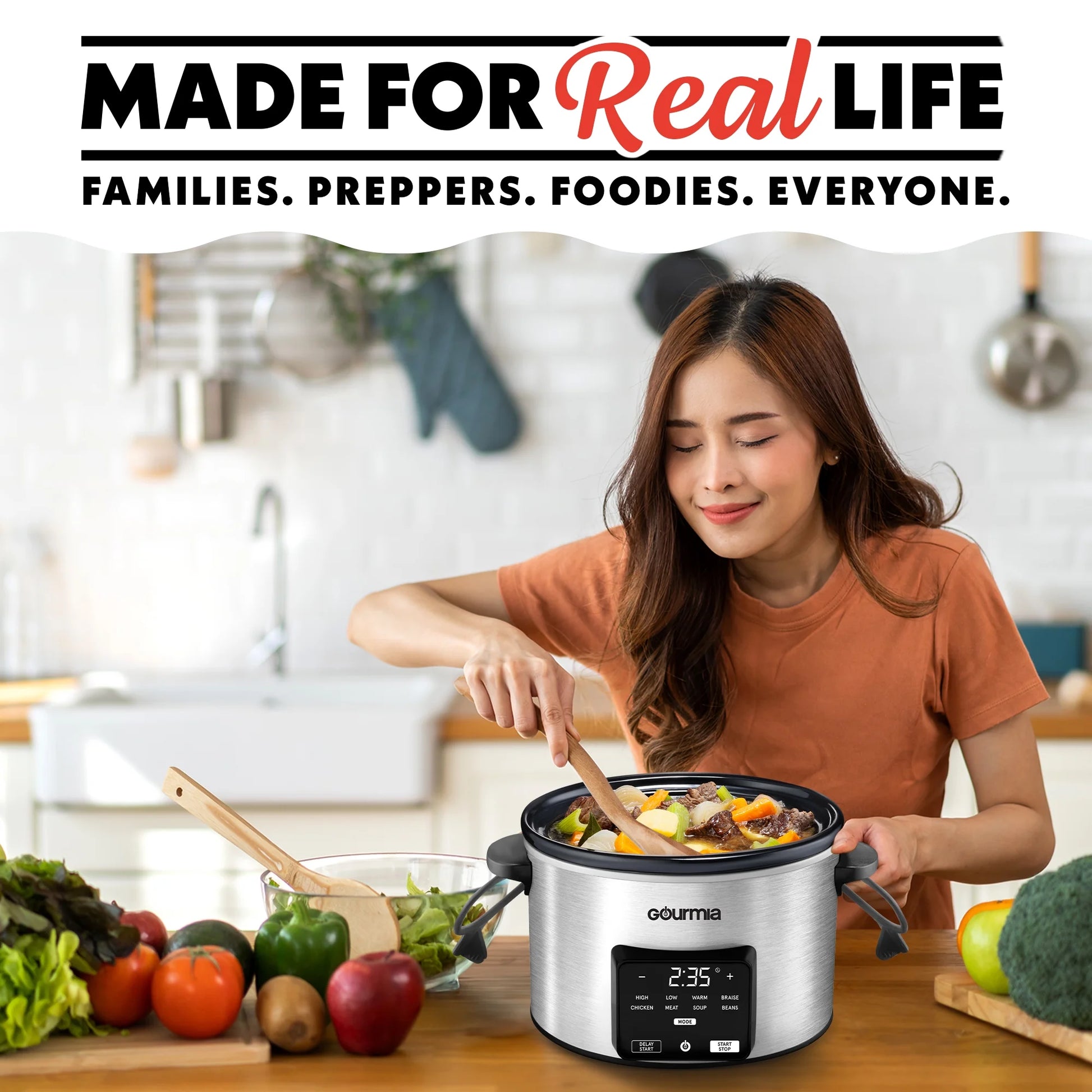 4.5 QT Programmable Slow Cooker, 5 Presets, Keep Warm, Stainless Steel