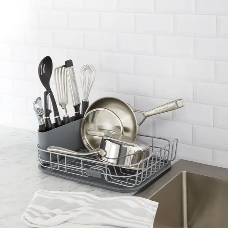 Low Profile Metal Stacking Dish Drying Rack, Charcoal Gray