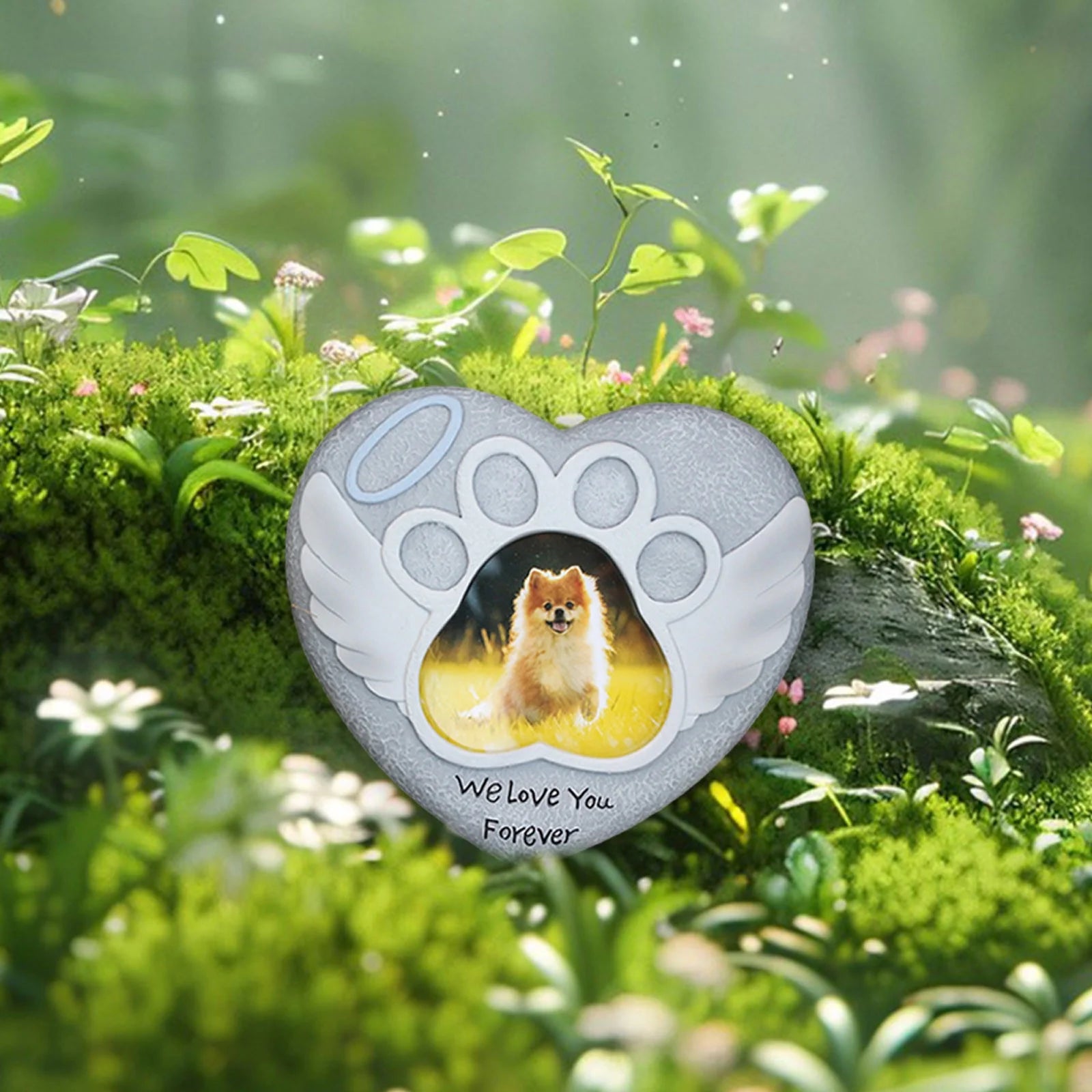Pet Memorial Stones for Dog or Cats,Dog Memorial Stones with Photo Frame,Loss of Dog Sympathy Gift Indoor Display,Pet Grave Markers Dog Bereavement Gifts Outdoor Tombstone Heart Shaped Carve