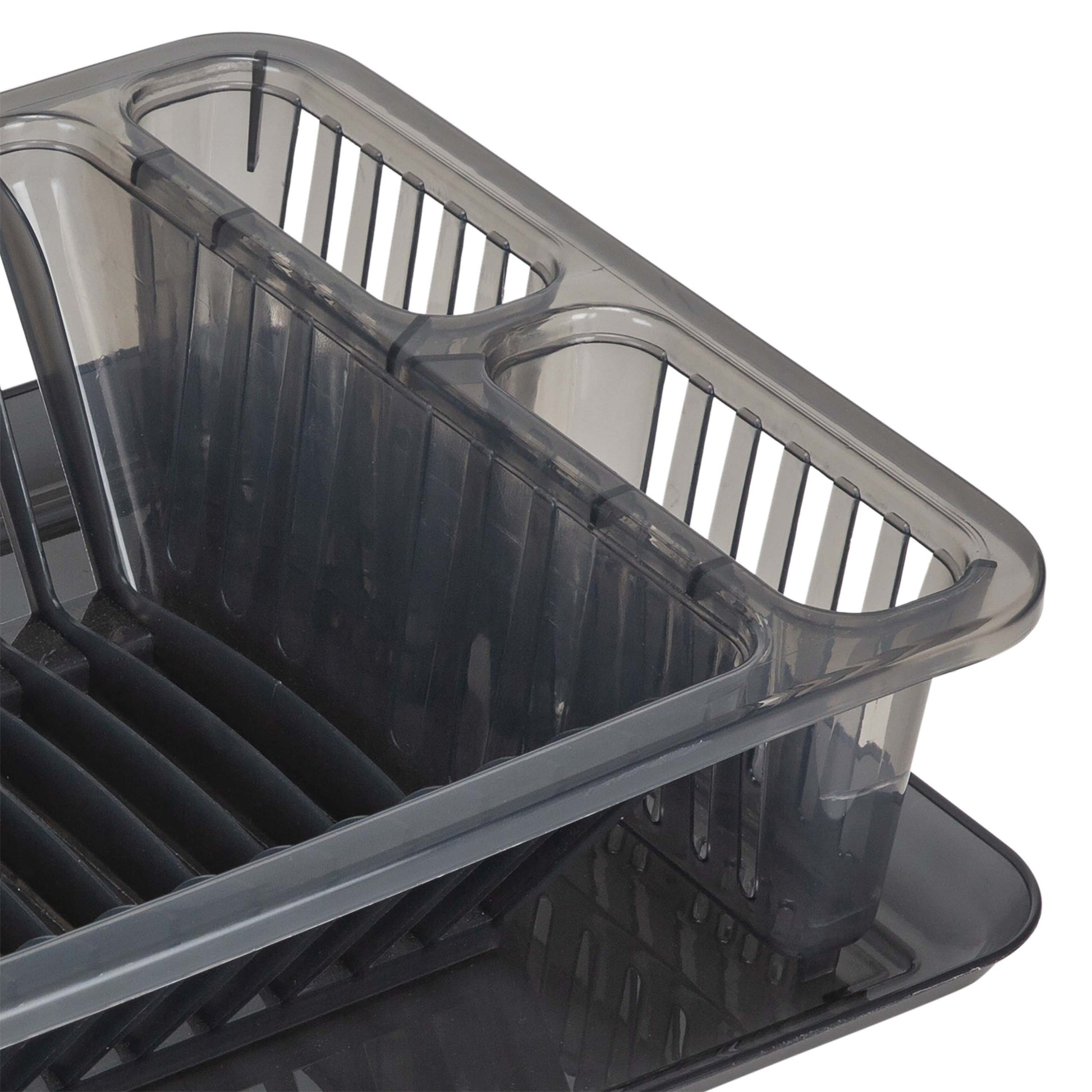 Medium Dish Rack with Tray in Smoke Grey 18.11 in X 11.02 In