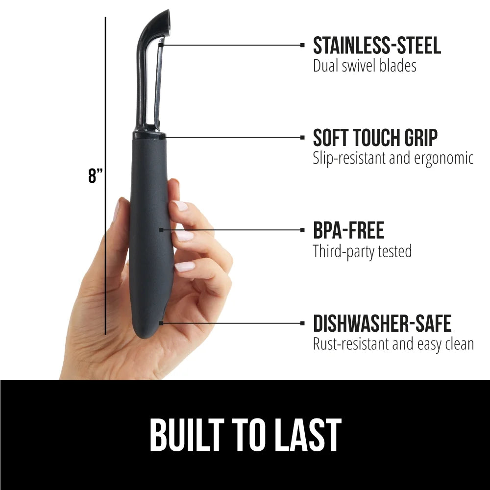 Vegetable Peeler, Stainless Steel, Includes Blade Cover, Peels Potatoes Apples, Black