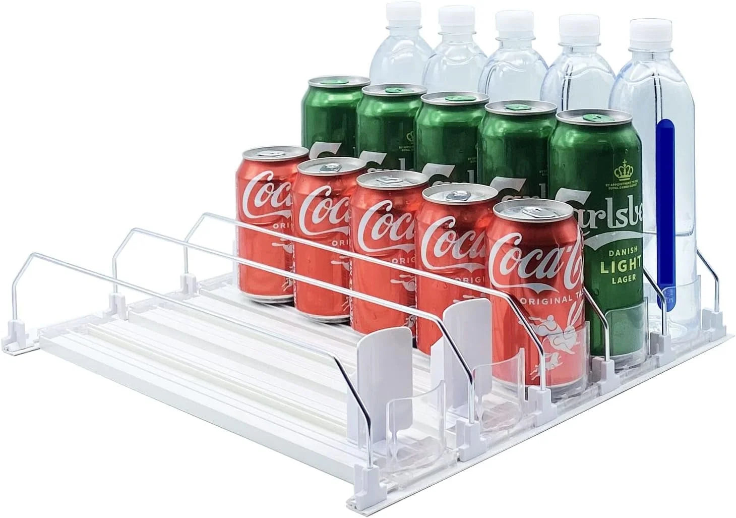 Drink Organizer for Fridge, Fridge Organizer Automatic Pusher Glide Width Storage 25 Cans (White)