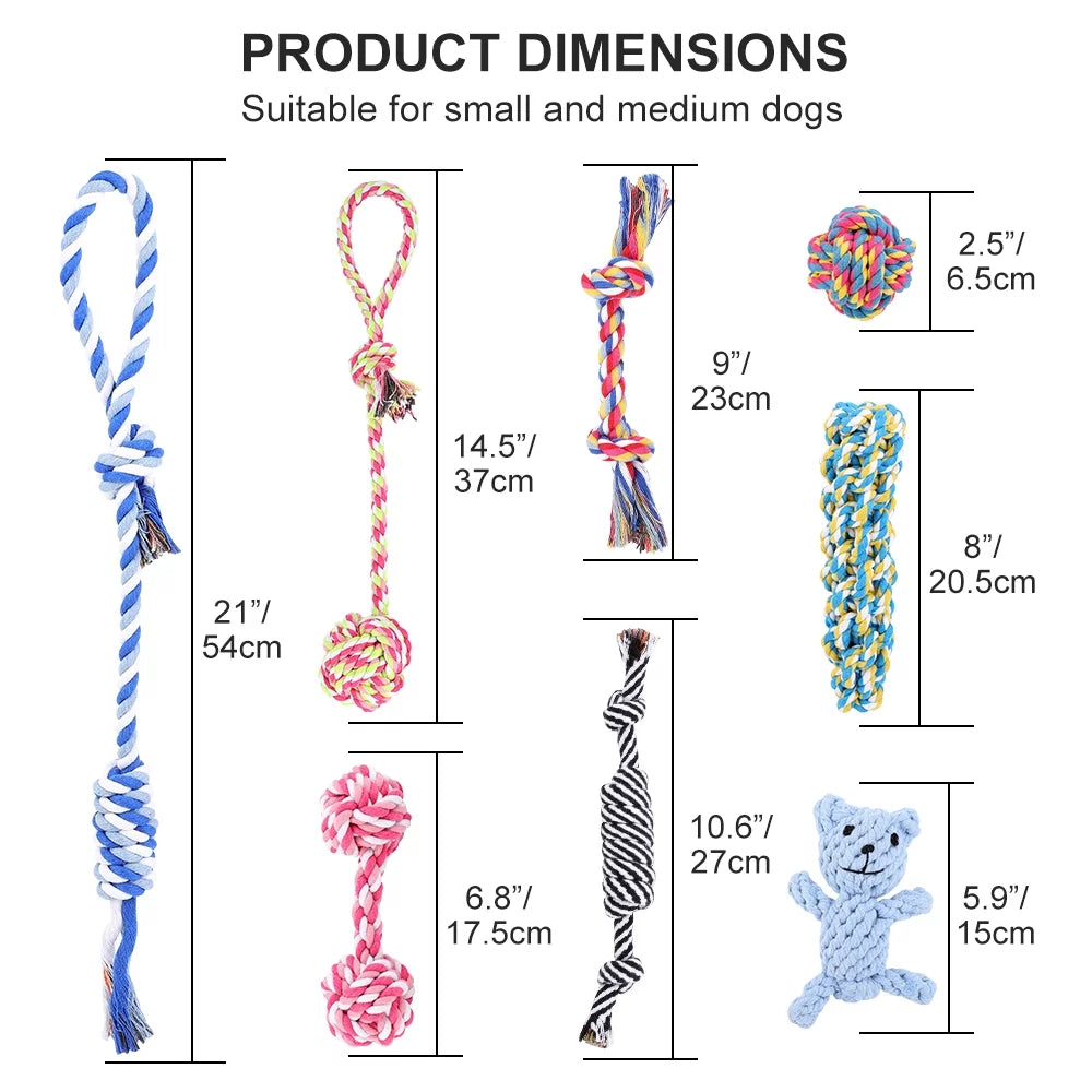 Durable Dog Chew Toys - 8 Pack Interactive Washable Rope Toys for Aggressive Chewers, Ideal for Puppies and Small to Medium Dogs