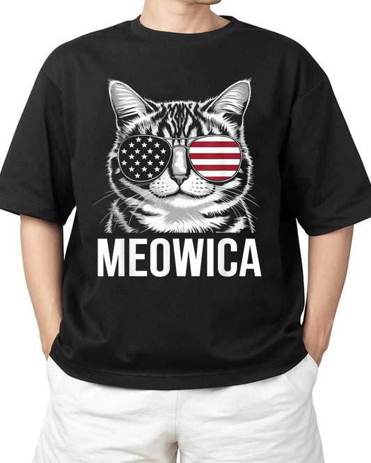Meowica Cat Red White Blue USA American Flag 4Th of July Adult S-4XL T-Shirt